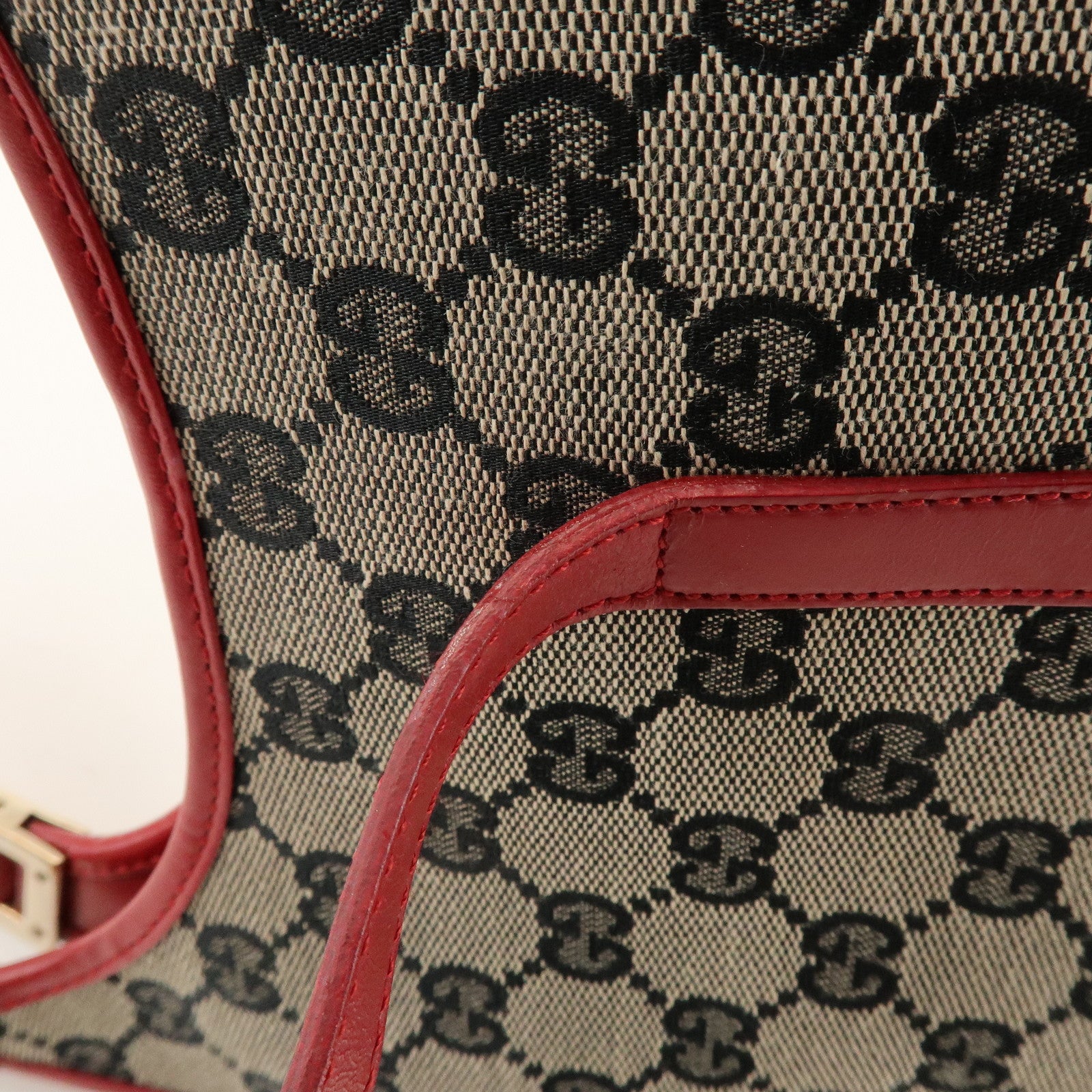 GUCCI Jackie GG Canvas Leather Shoulder Bag Beige Red 002.1068