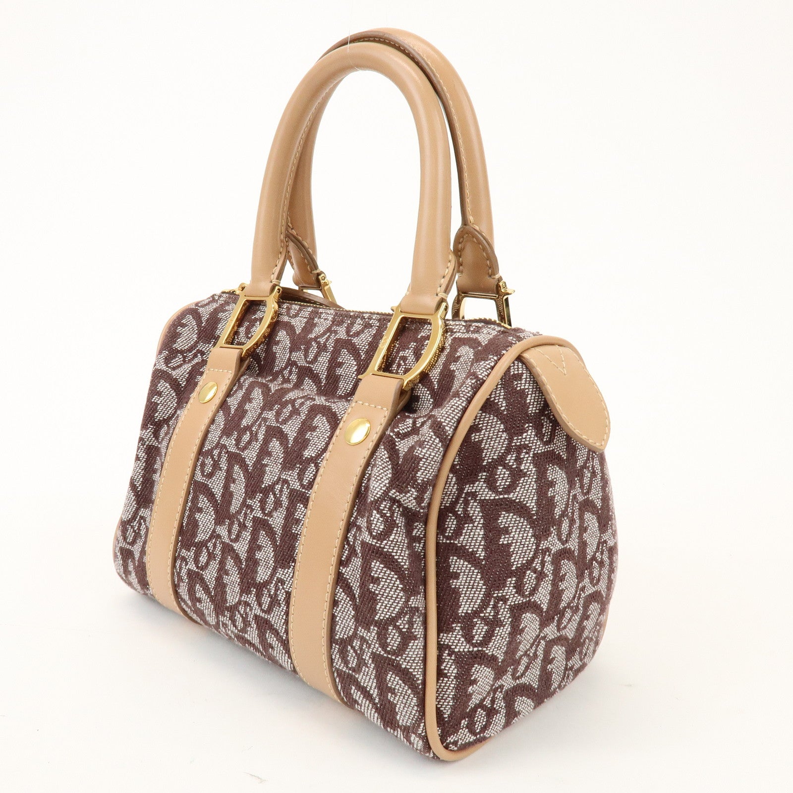 Christian Dior Trotter Jacquard Canvas Leather Mini Boston Hand Bag