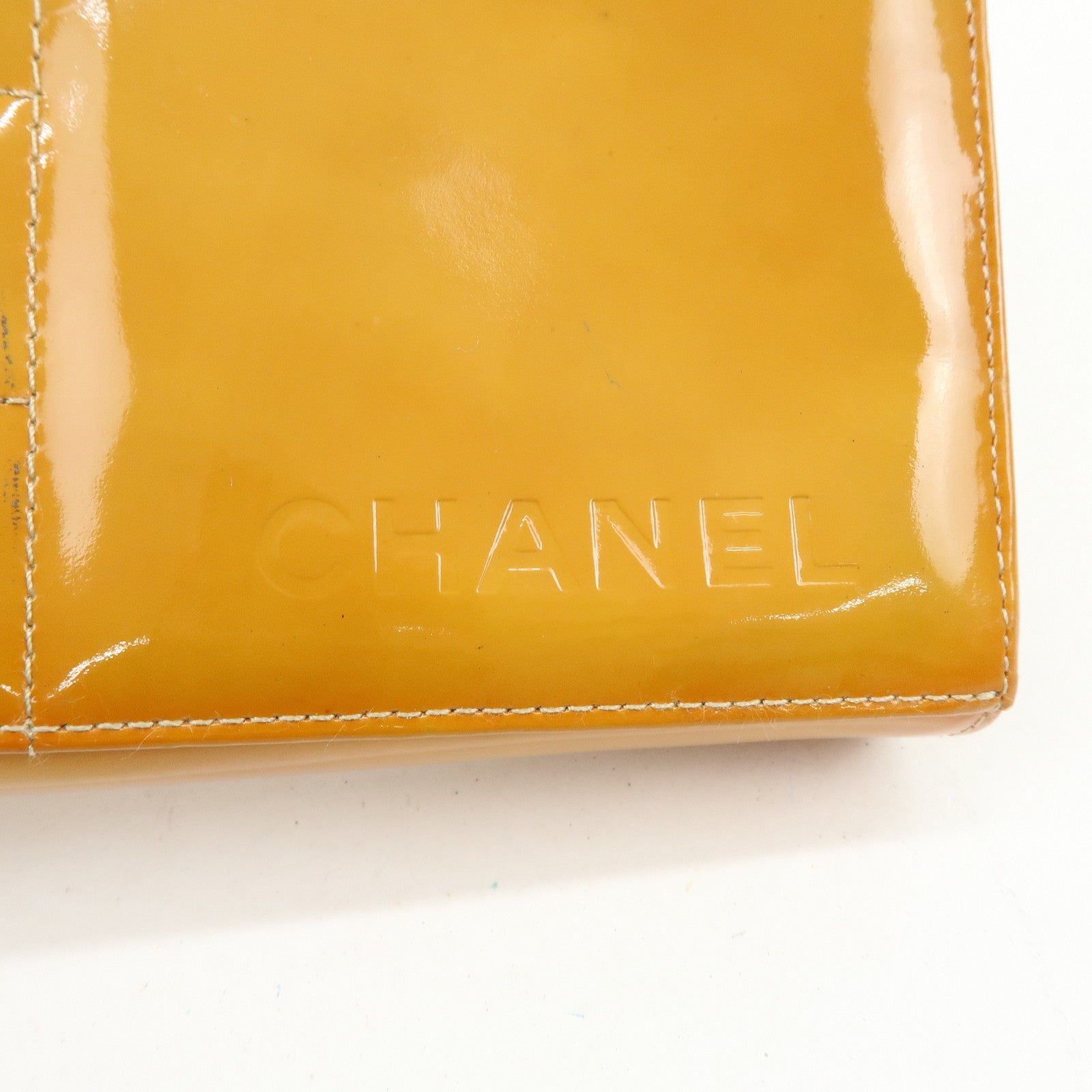 CHANEL Chocolate Bar Patent Leather Shoulder Bag Hand Bag Orange