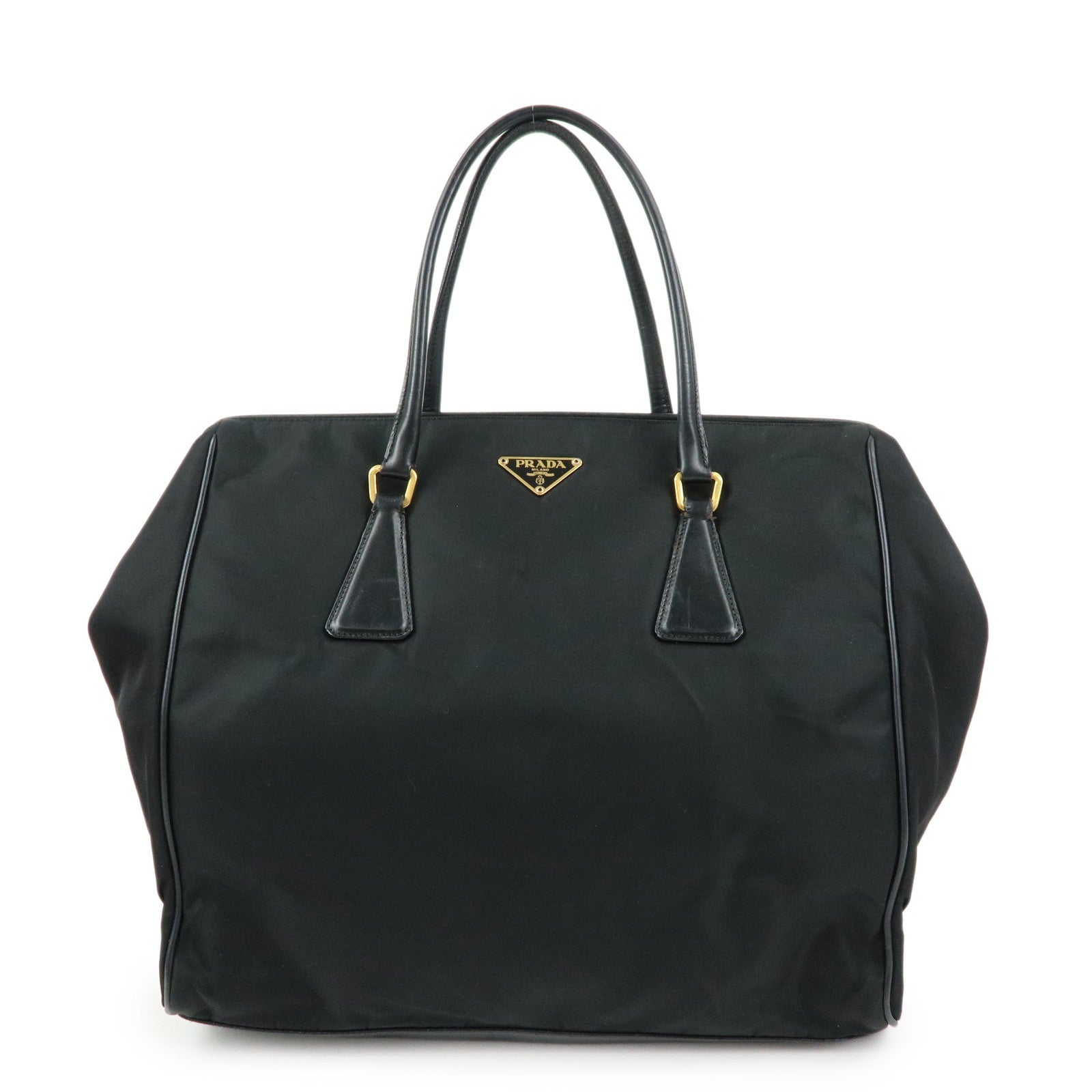 PRADA Triangle Logo Nylon Leather Hand Bag Tote Shoulder Bag Black
