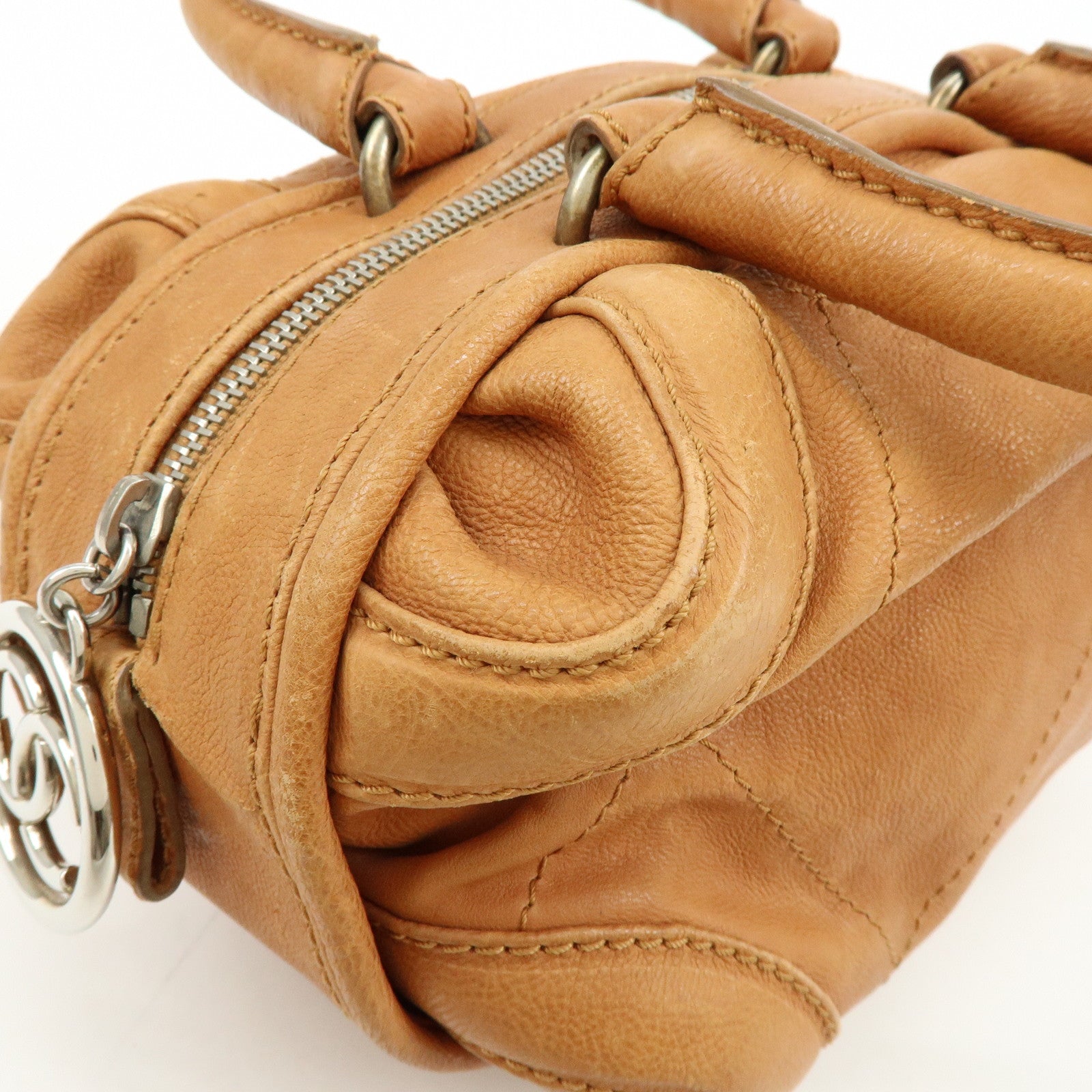 CHANEL COCO Mark Calf Leather Hand Bag Brown