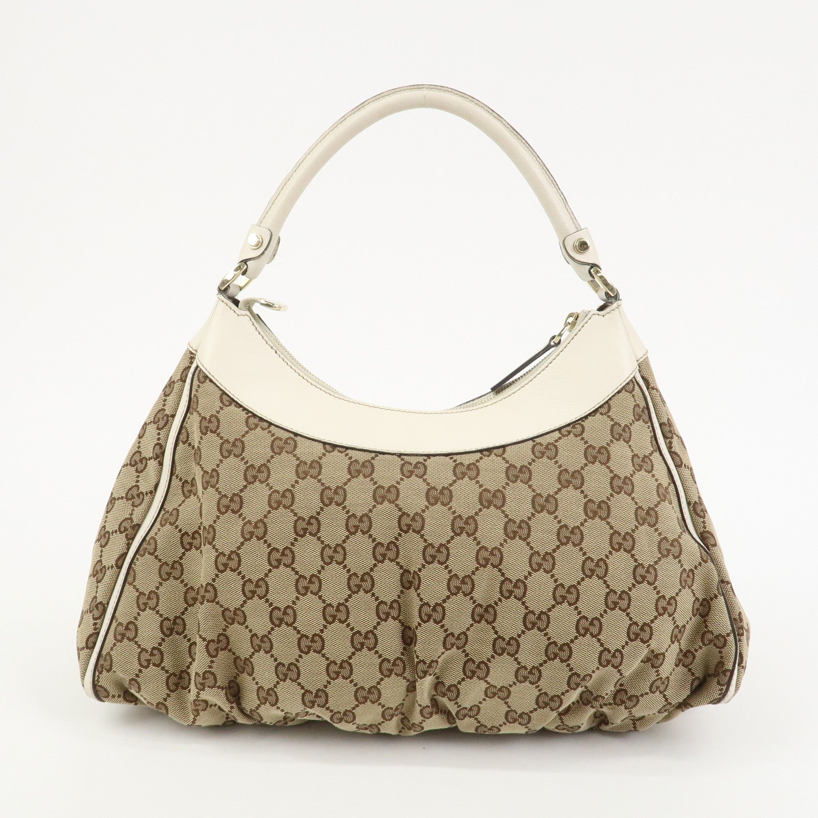 GUCCI Abbey GG Monogram Canvas Leather Shoulder Bag Beige 189833