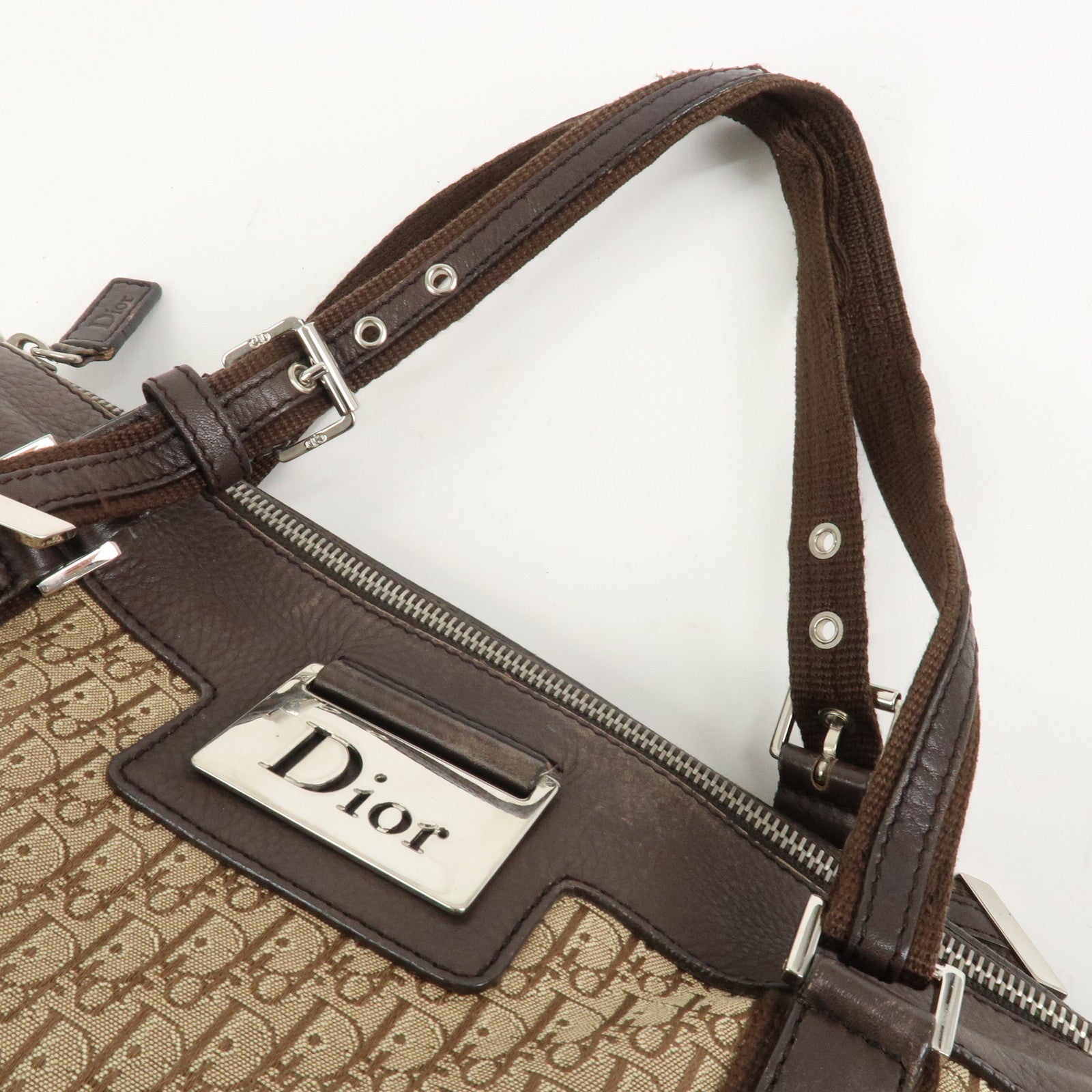 Christian Dior Trotter Street Chic Canvas Leather Boston Bag Beige