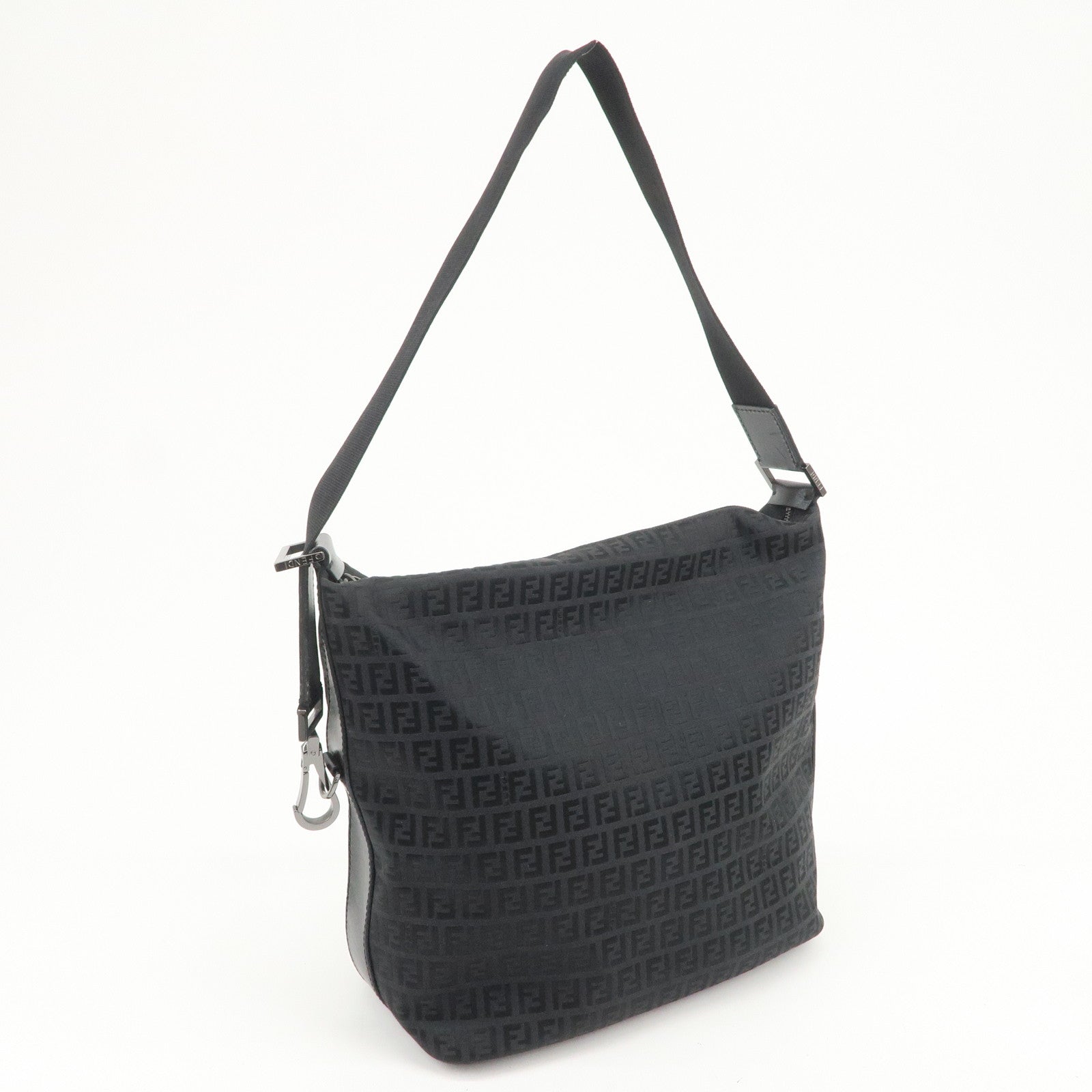 FENDI Zucchino Canvas Leather Shoulder Bag Hand Bag Black 7VA003