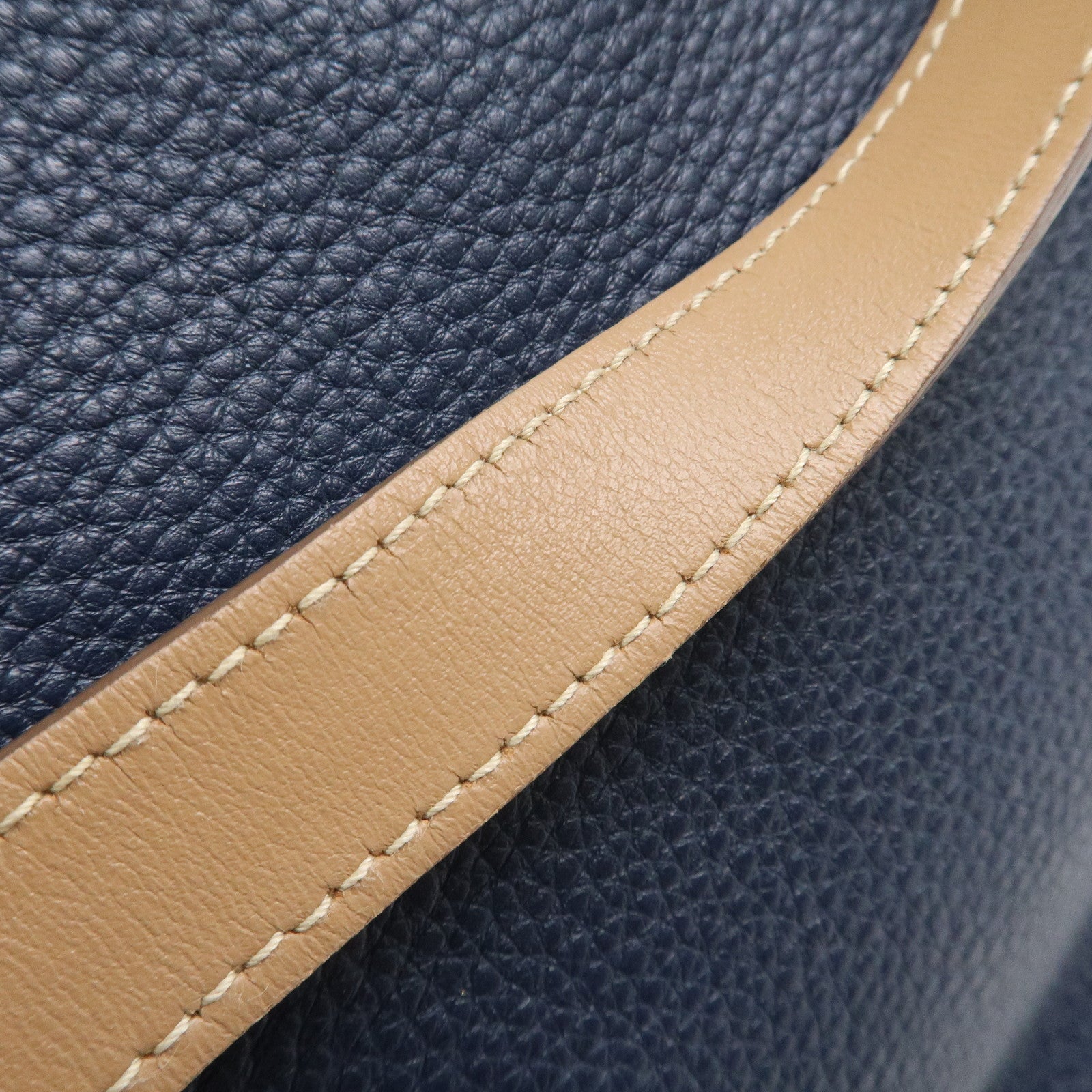 PRADA Logo Leather Tote Bag Shoulder Bag Navy Light Brown 1BG064