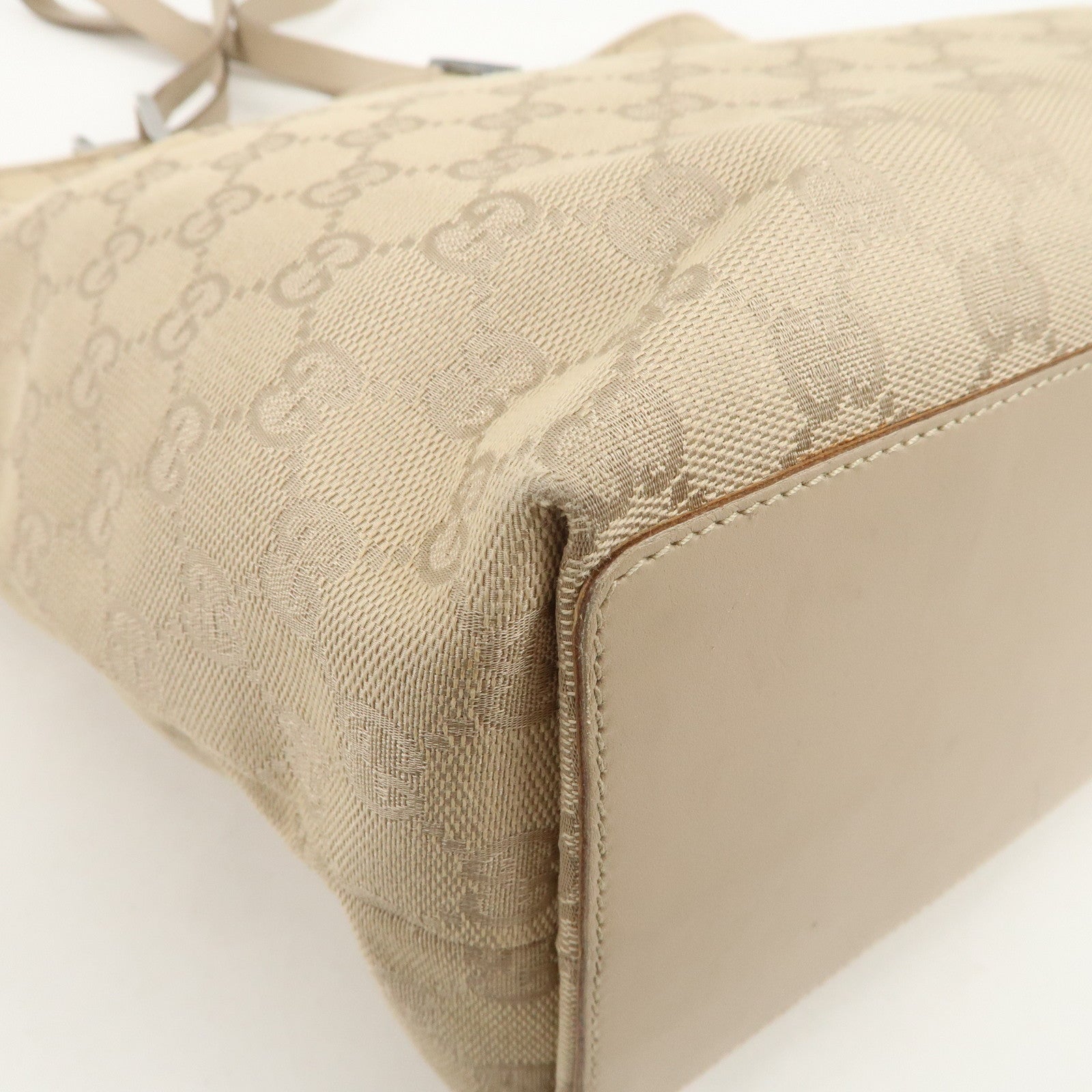 GUCCI GG Canvas Leather Tote Bag Shoulder Bag Beige 31243