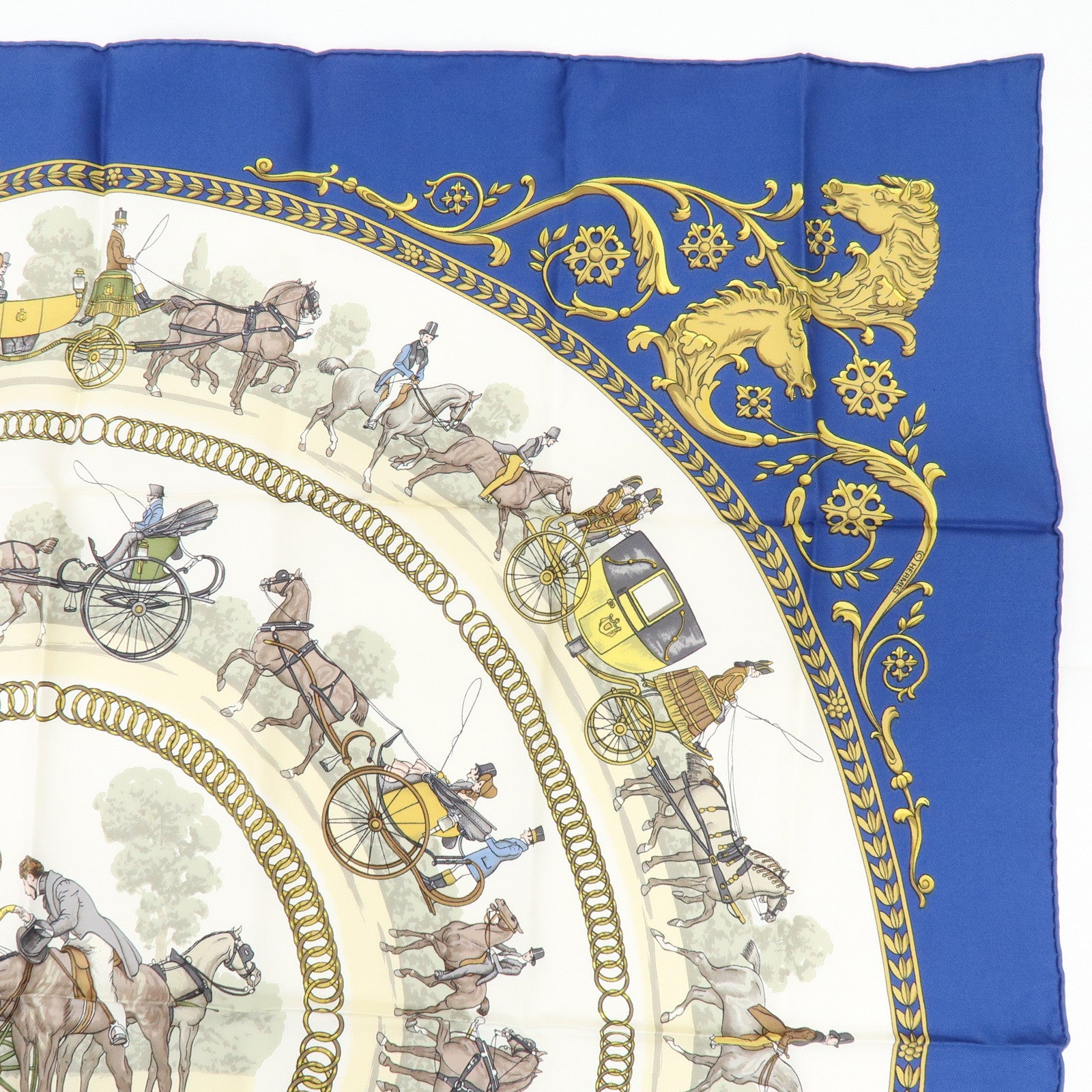 HERMES Carre 90 Silk 100% Scarf LA PROMENADE DE LONGCHAMPS