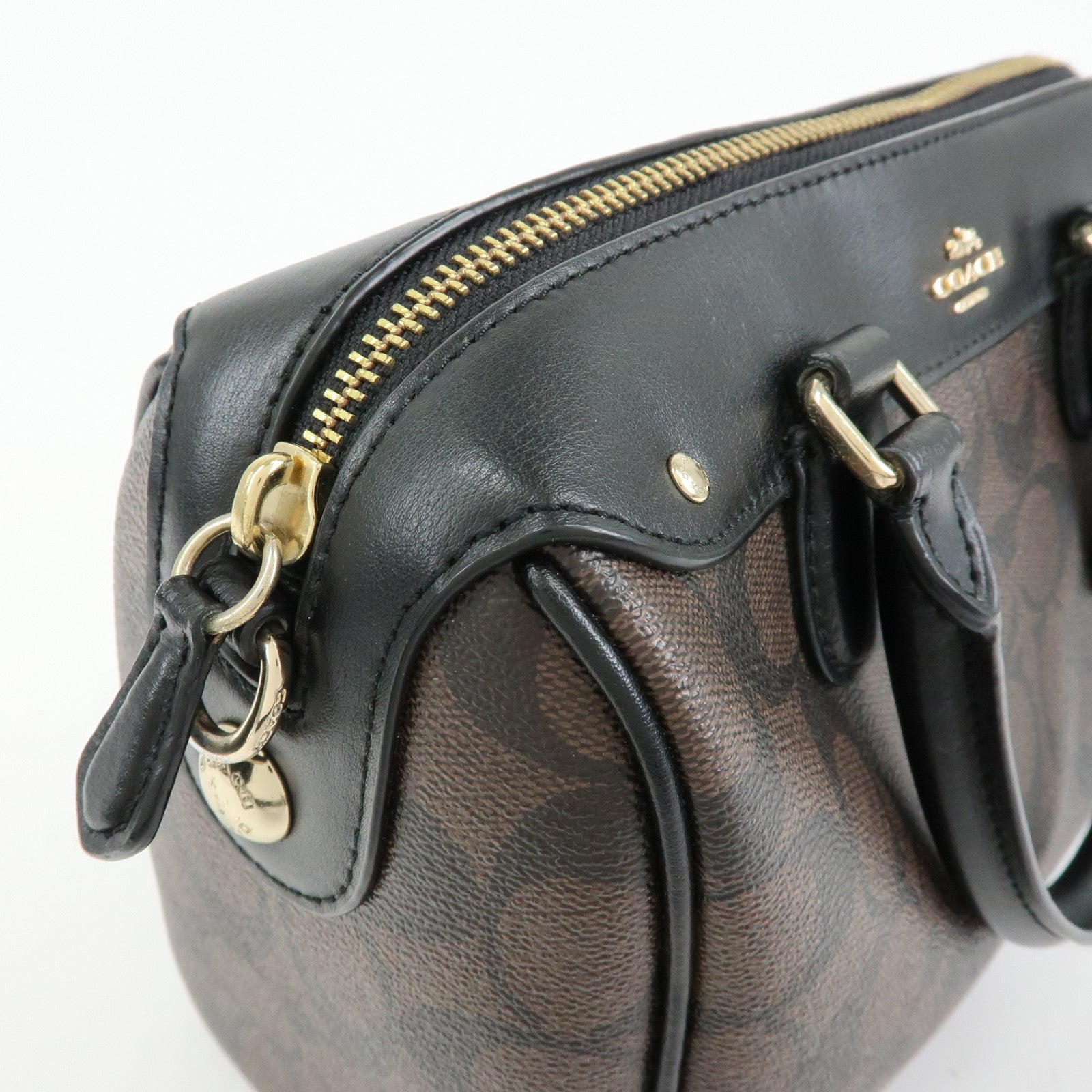 COACH Signature PVC Leather 2Way Shoulder Bag Hand Bag Dark Brown