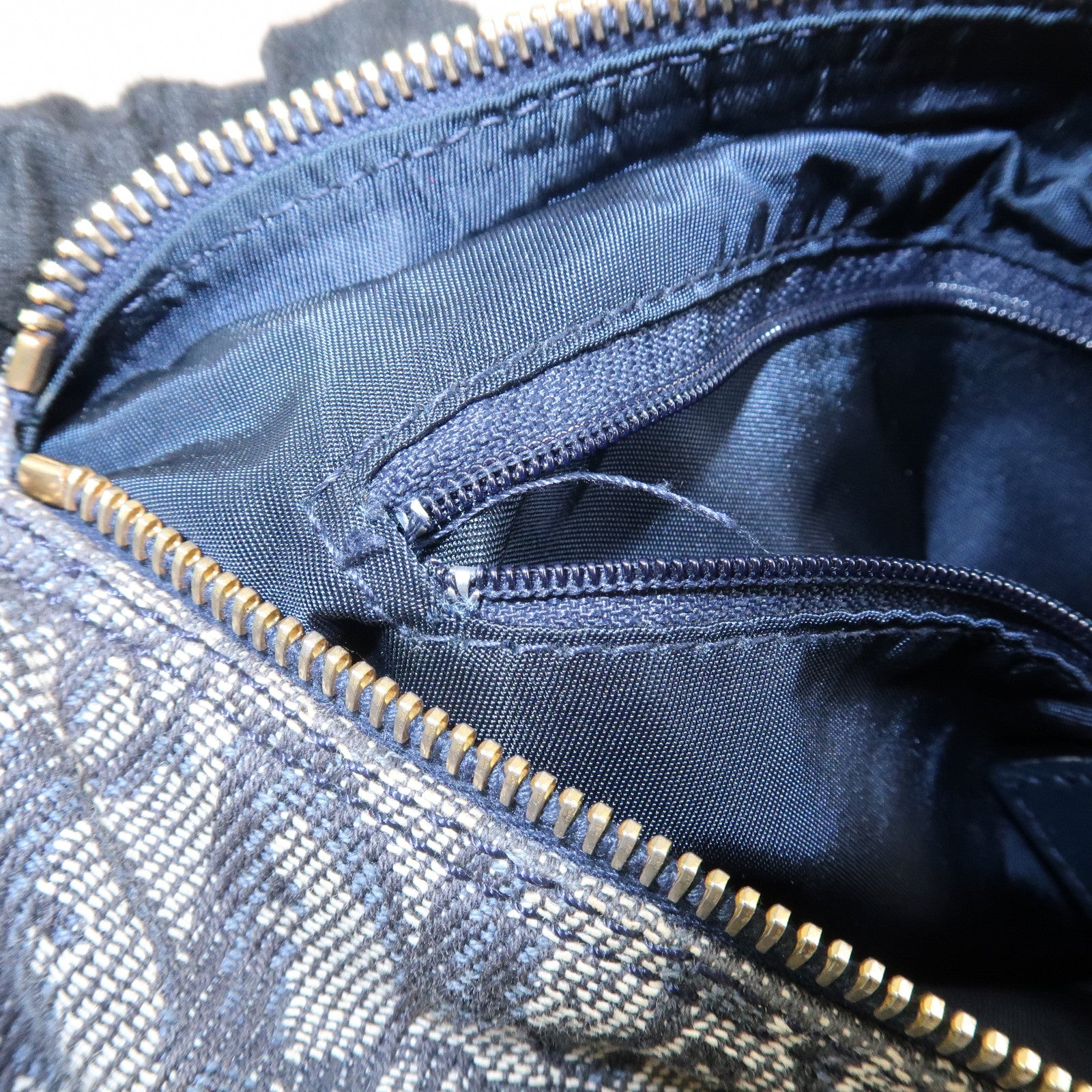 Christian Dior Oblique Canvas Leather Boston Bag Hand Bag Navy