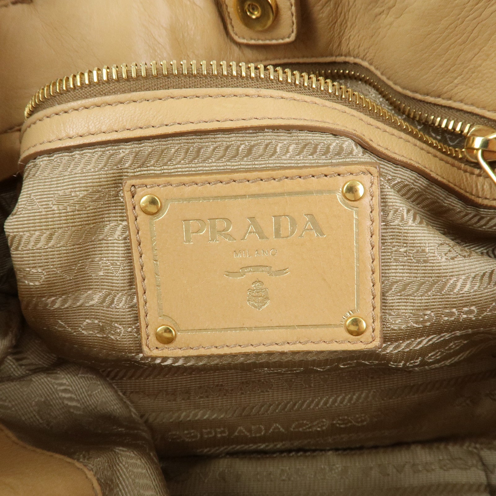 PRADA Nappa Gaufre Leather Gathered 2Way Bag Hand Bag Beige BN1336