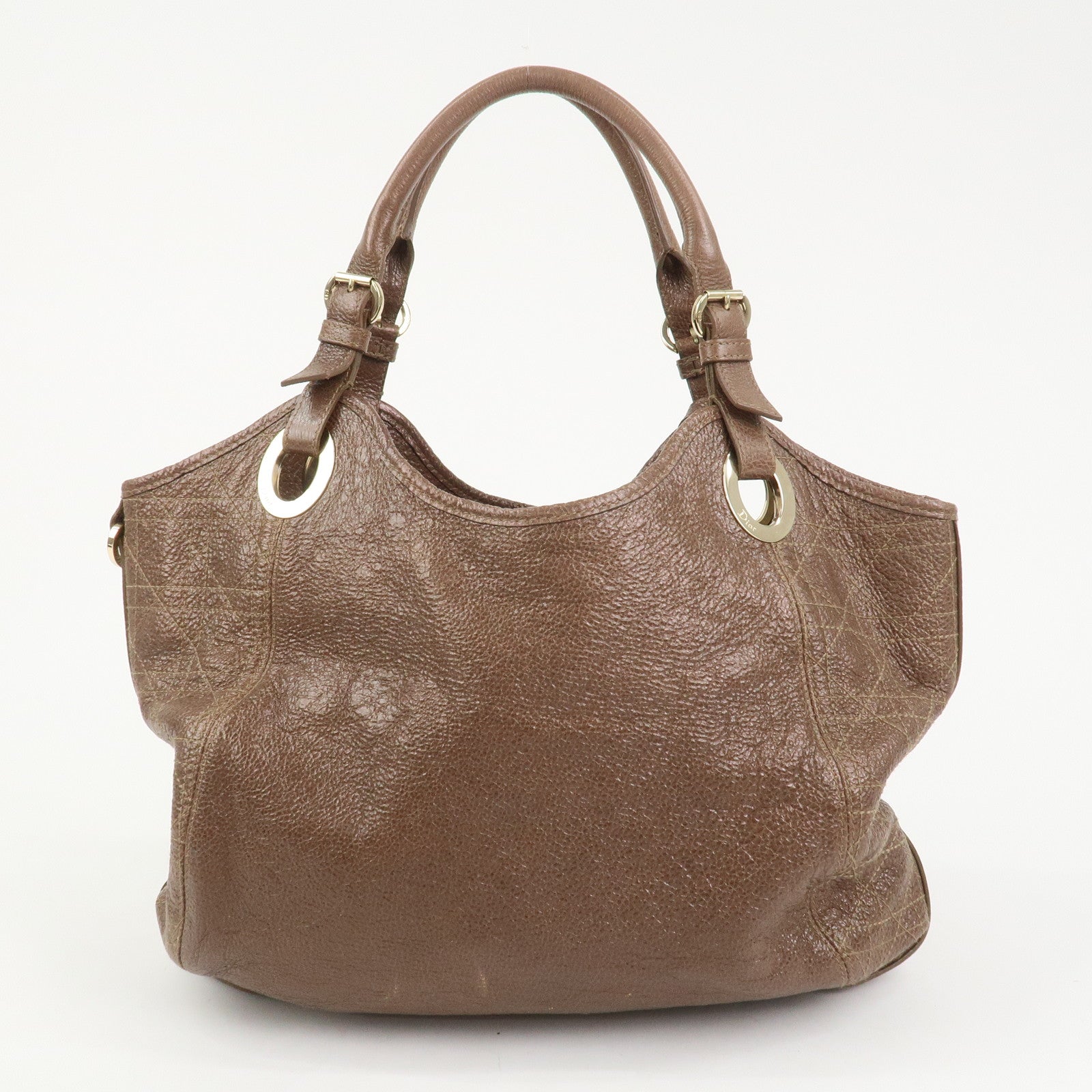Christian Dior Lady Dior Leather Tote Bag Shoulder Bag Brown