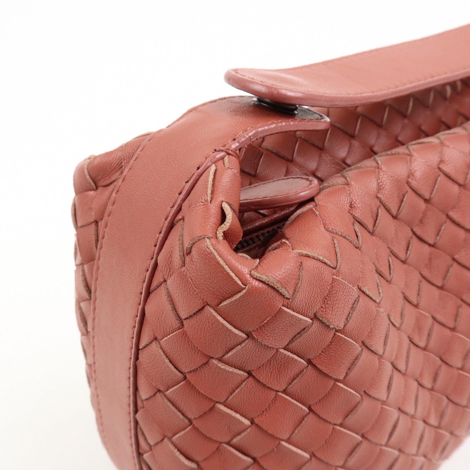 BOTTEGA VENETA Intrecciato Leather Shoulder Bag Hand Bag Red