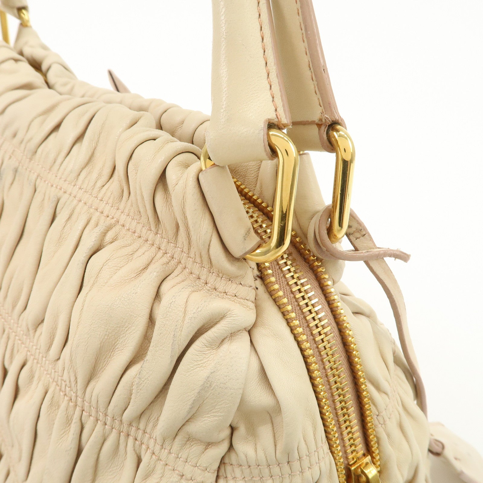 PRADA Nappa Leather Gathered Ribbon Shoulder Bag Hand Bag BR4492