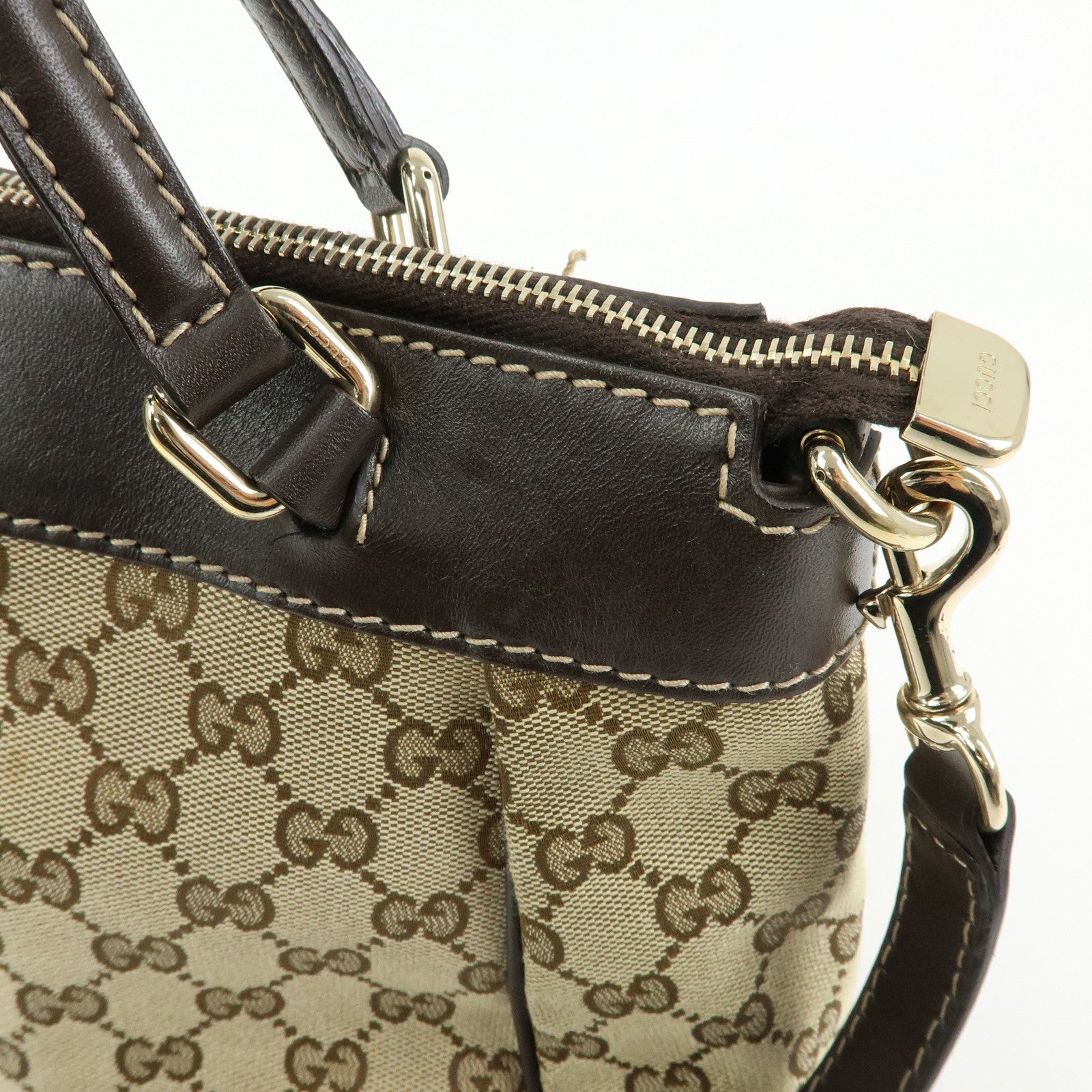 GUCCI Mayfair GG Canvas Leather Hand Bag Beige Brown 269894