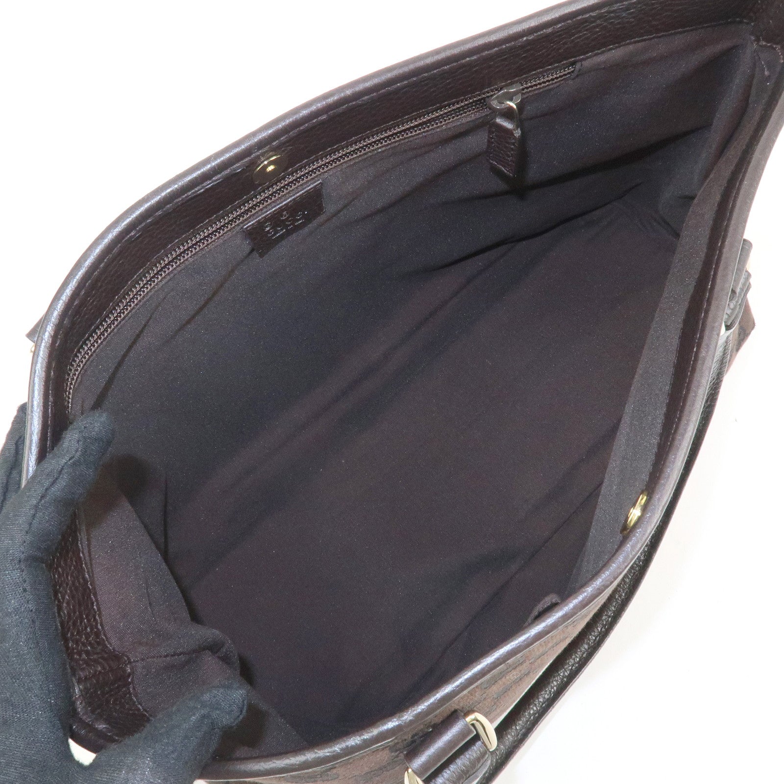 GUCCI Canvas Leather Tote Bag Shoulder Bag Dark Brown 257302