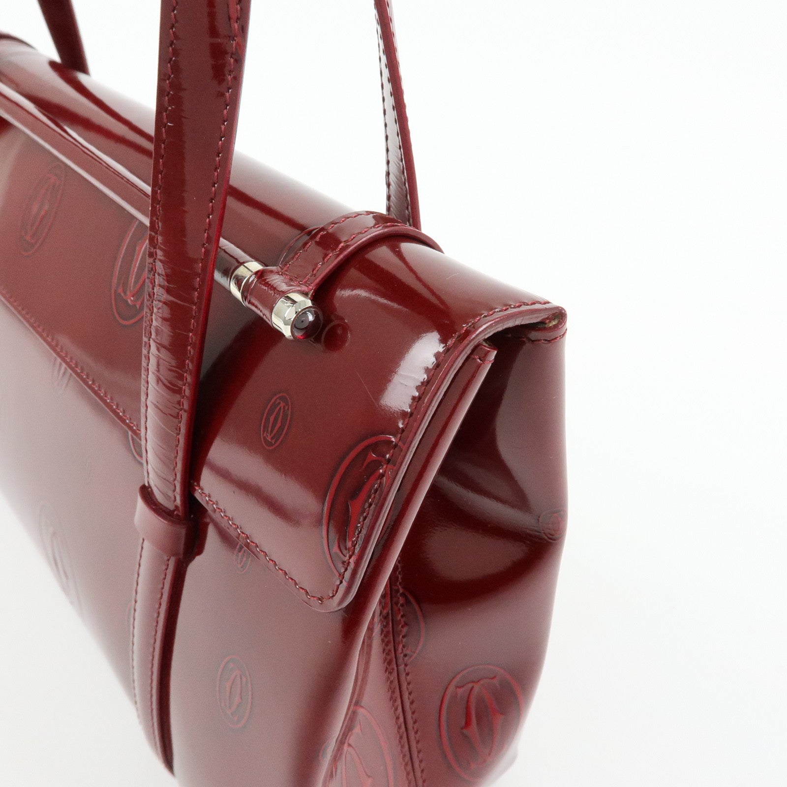 Cartier Happy Birthday Patent Leather Hand Bag Tote Bag Bordeaux