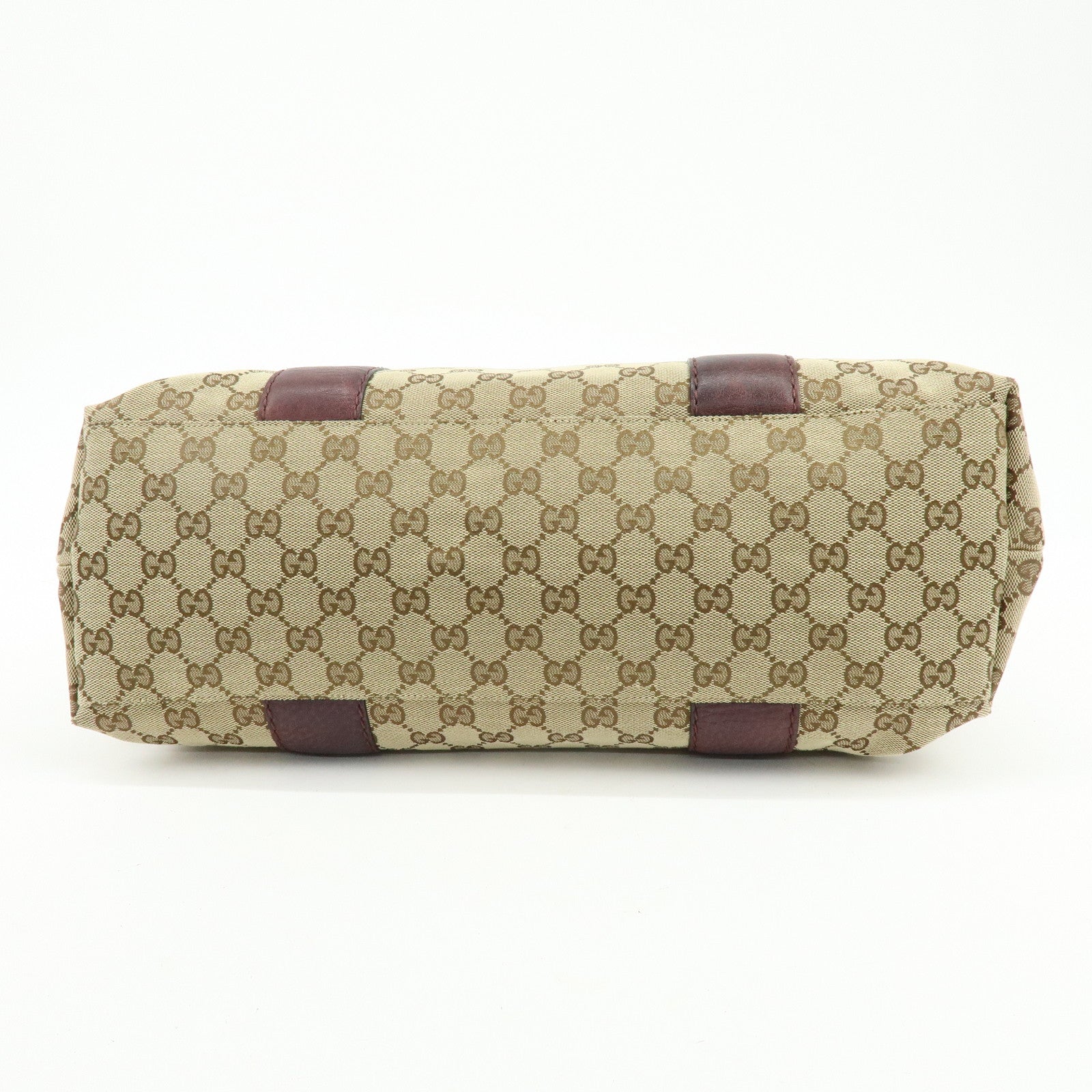 GUCCI Bamboo GG Canvas Leather Tote Hand Bag Beige Purple 232947