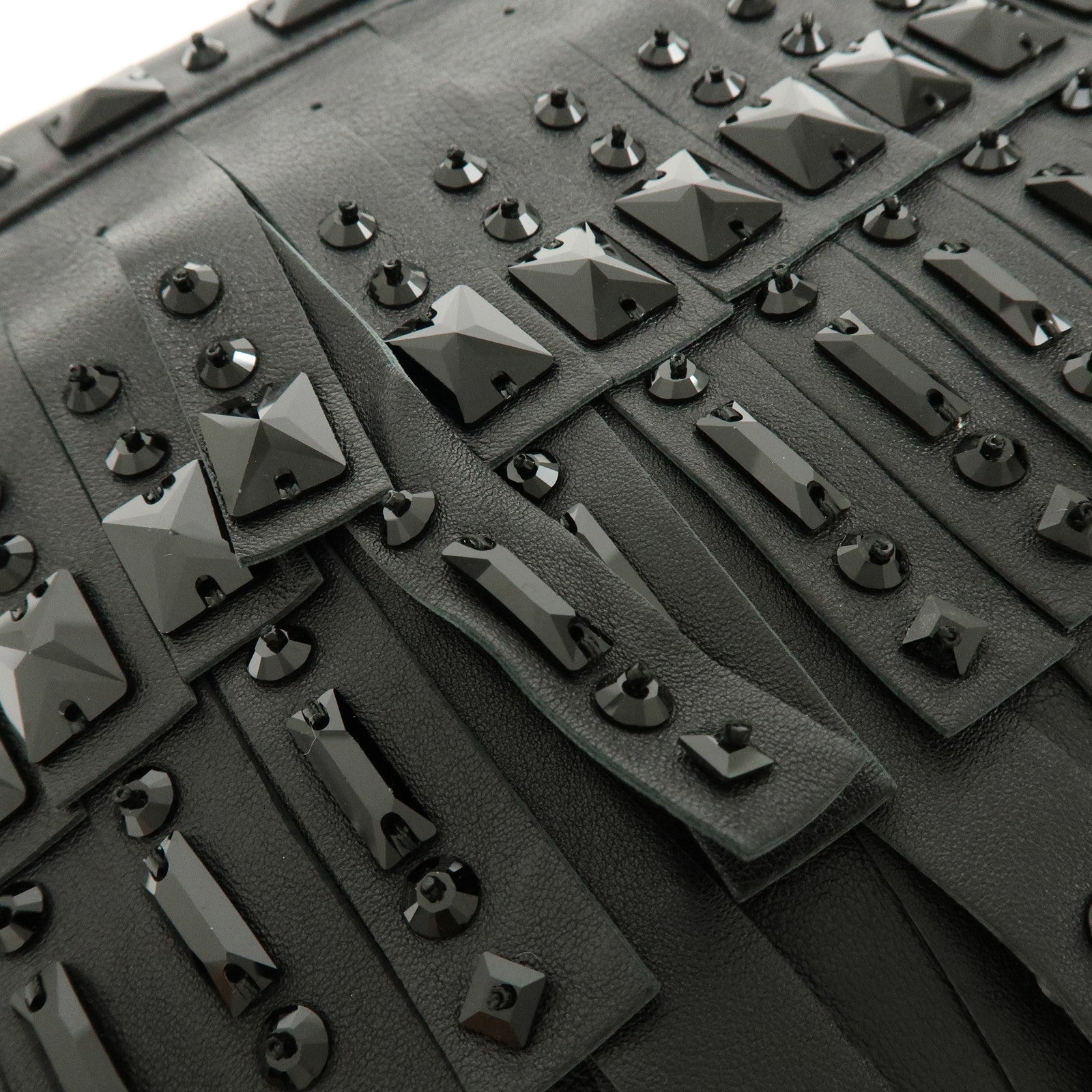 PRADA Canvas Leather Fringe Bijoux Clutch Bag Pouch Black