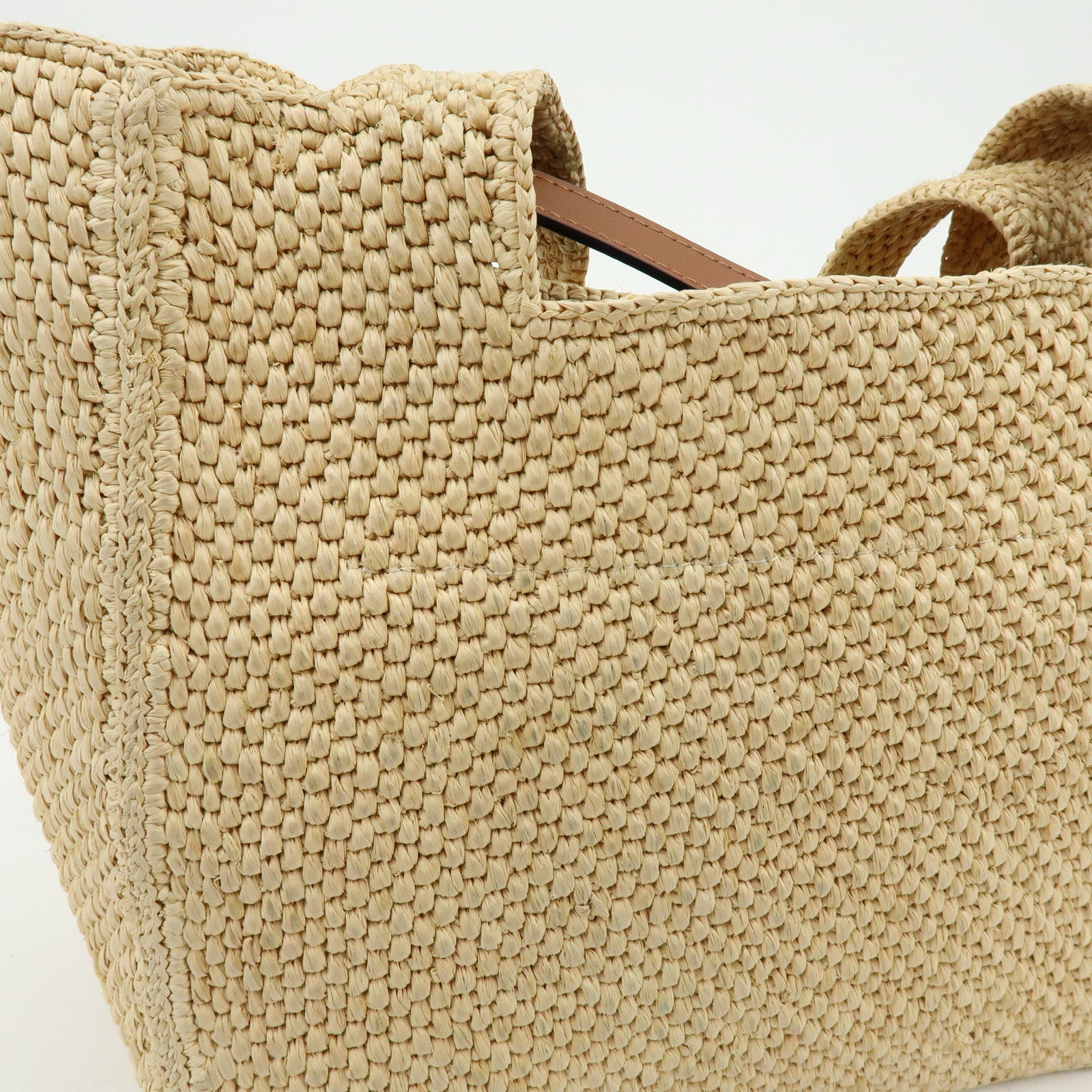 LOEWE Font Tote Raffia Leather 2Way Bag Tote Bag Shoulder Bag Beige
