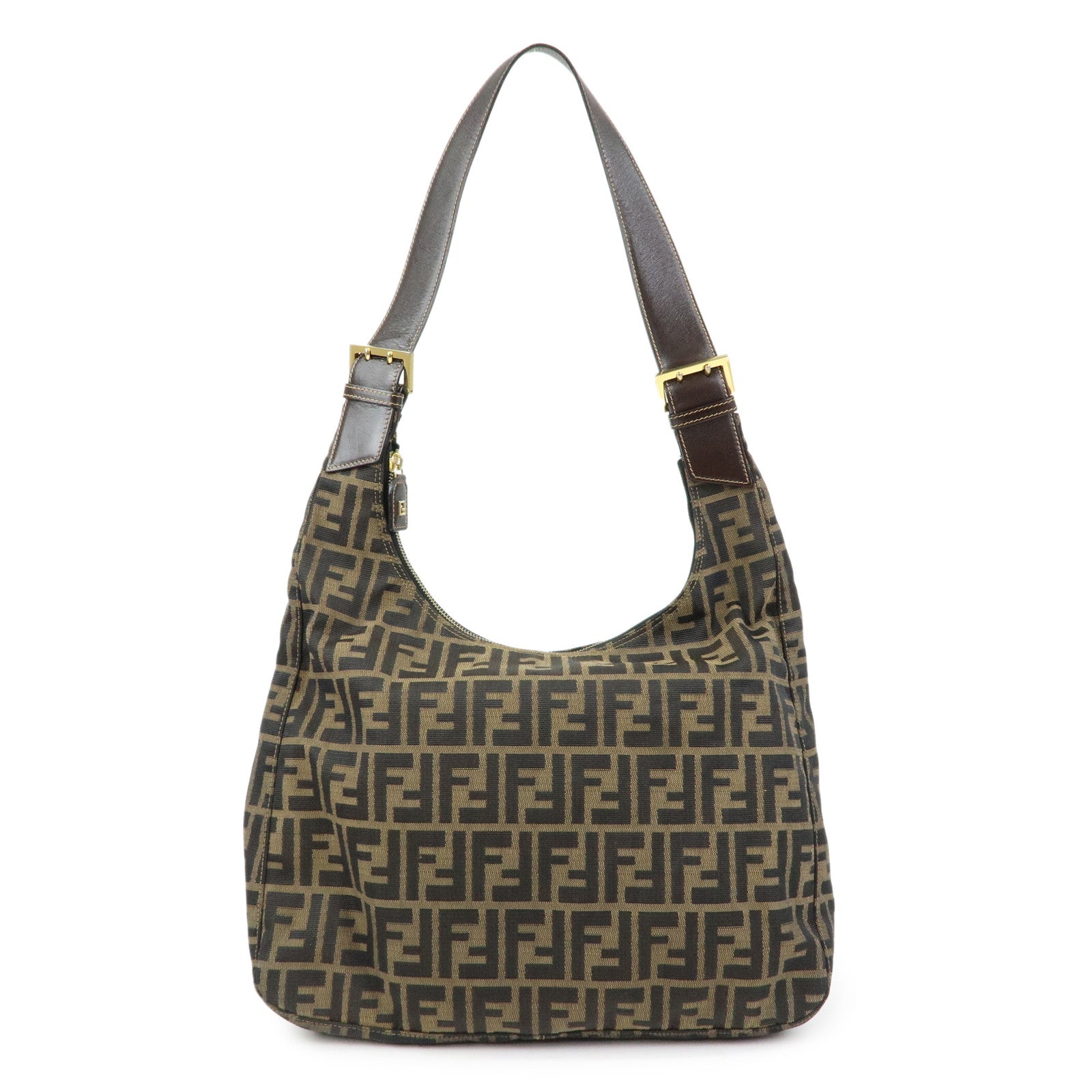 FENDI Zucca Canvas Leather Shoulder Bag Hand Bag Brown