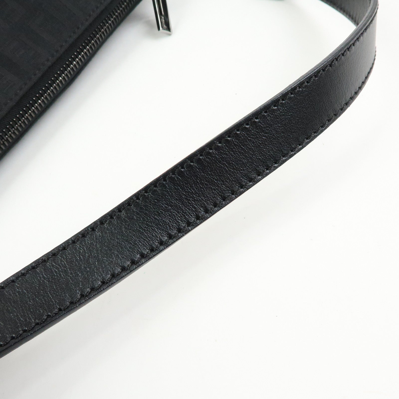 FENDI Zucchino Canvas Leather Shoulder Bag Hand Bag Black 8BR444