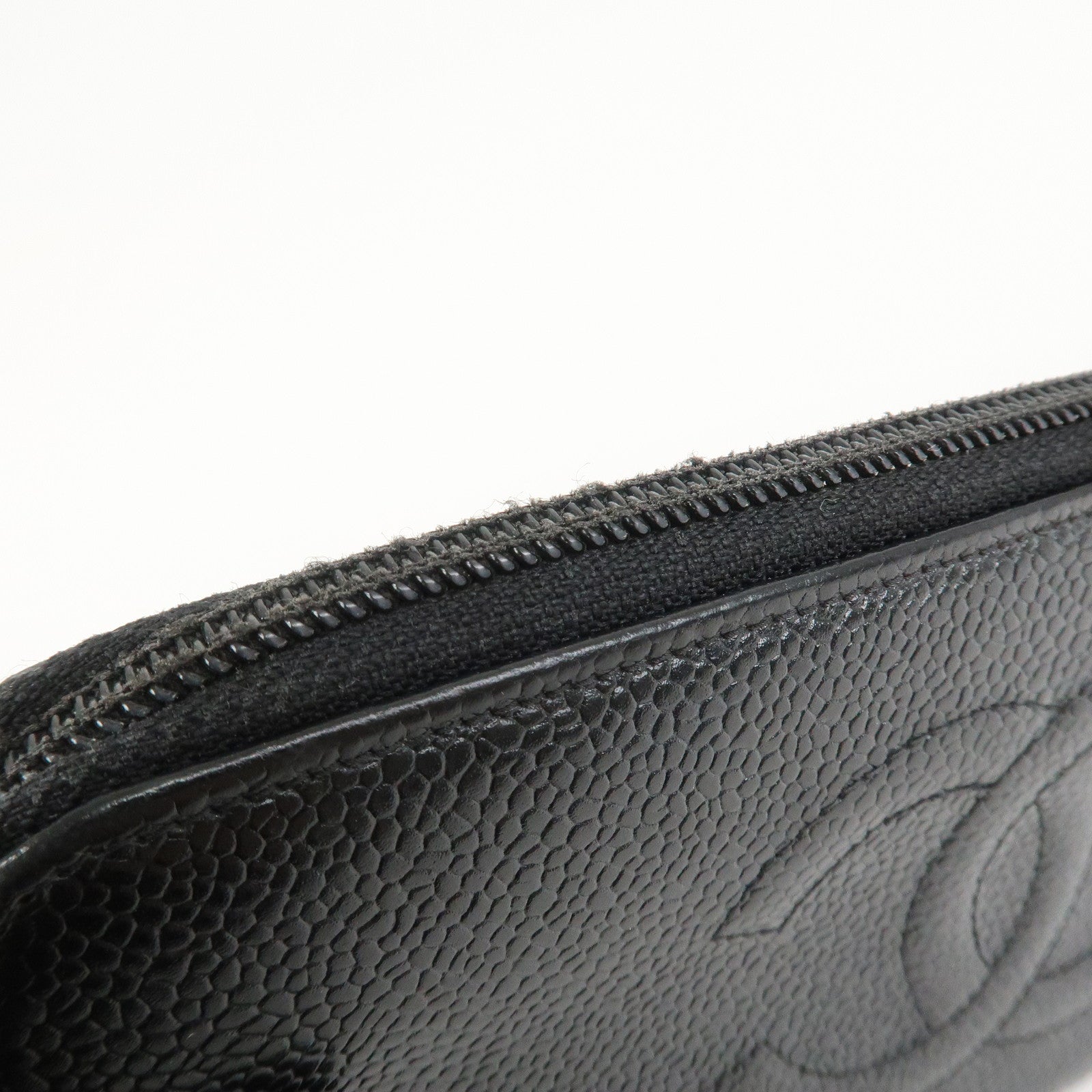CHANEL COCO Mark Caviarskin Round Zippy Long Wallet Black A13228