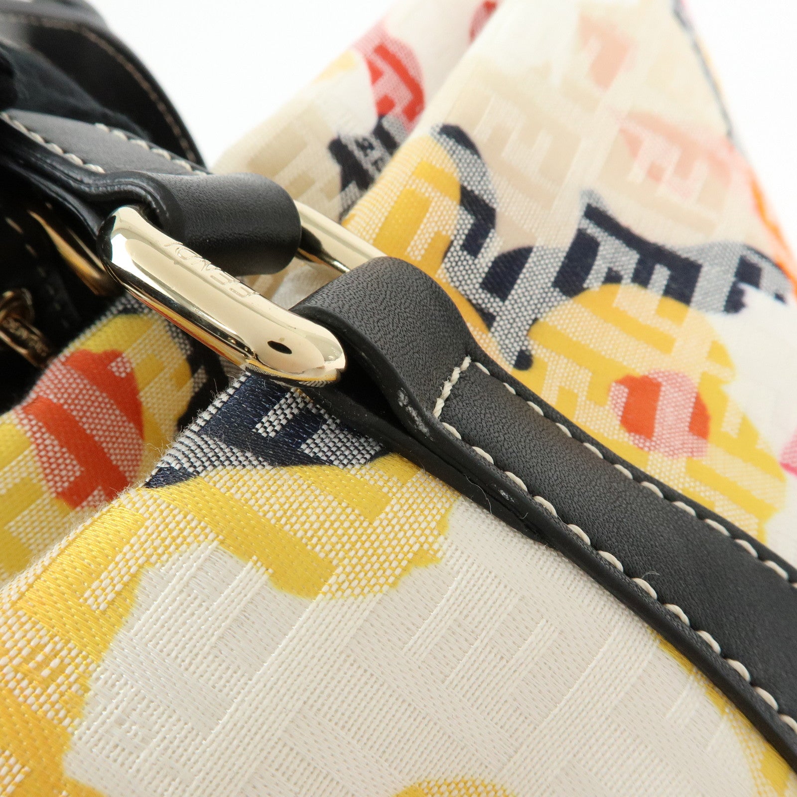 FENDI Zucchino Canvas Leather Flower Tote Bag Shoulder Bag 8BH215