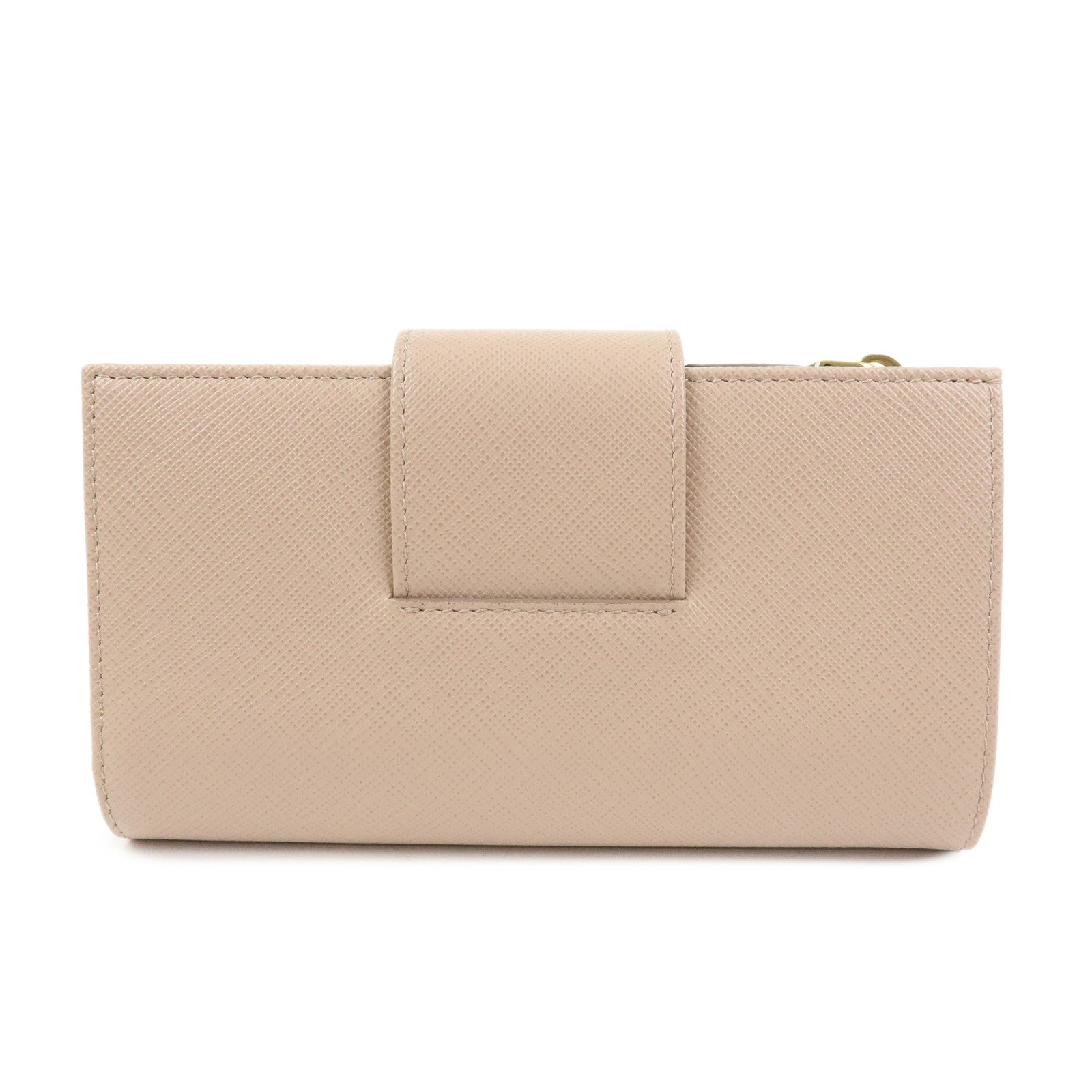 PRADA Logo Saffiano Leather Flap Long Wallet Pink Beige 1ML005