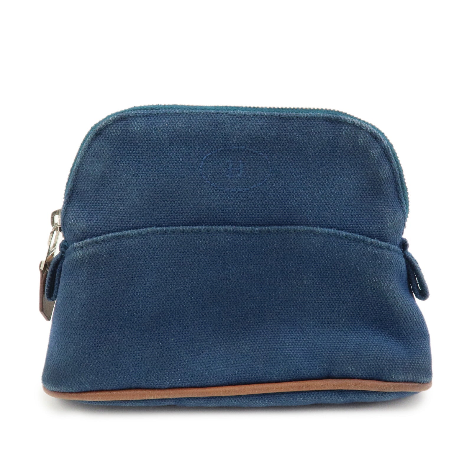 HERMES Canvas Leather Bolide Mini Mini 16 Pouch Cosmetic Pouch Navy