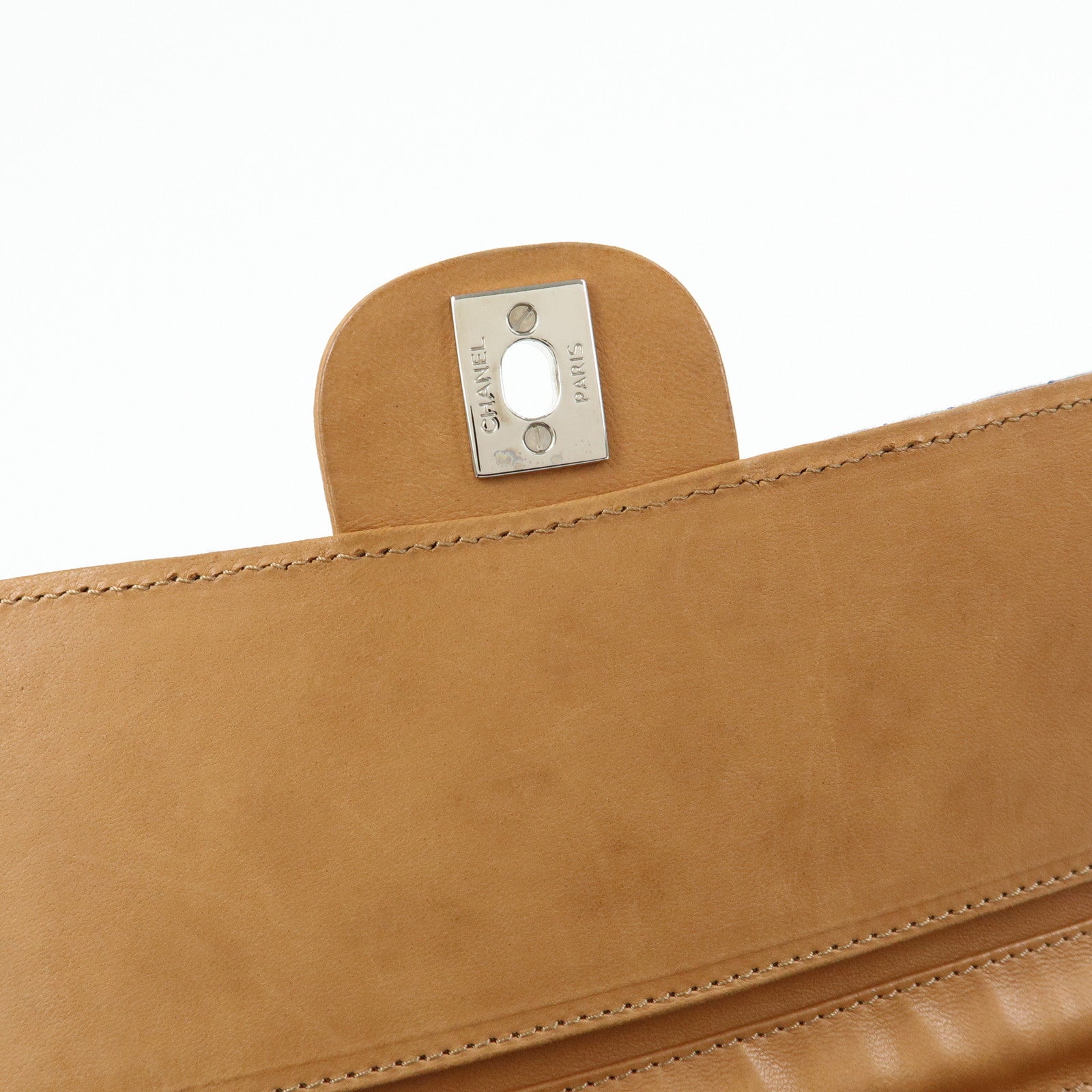 CHANEL Matelasse Denim Leather Chain Shoulder Bag Blue Light Brown