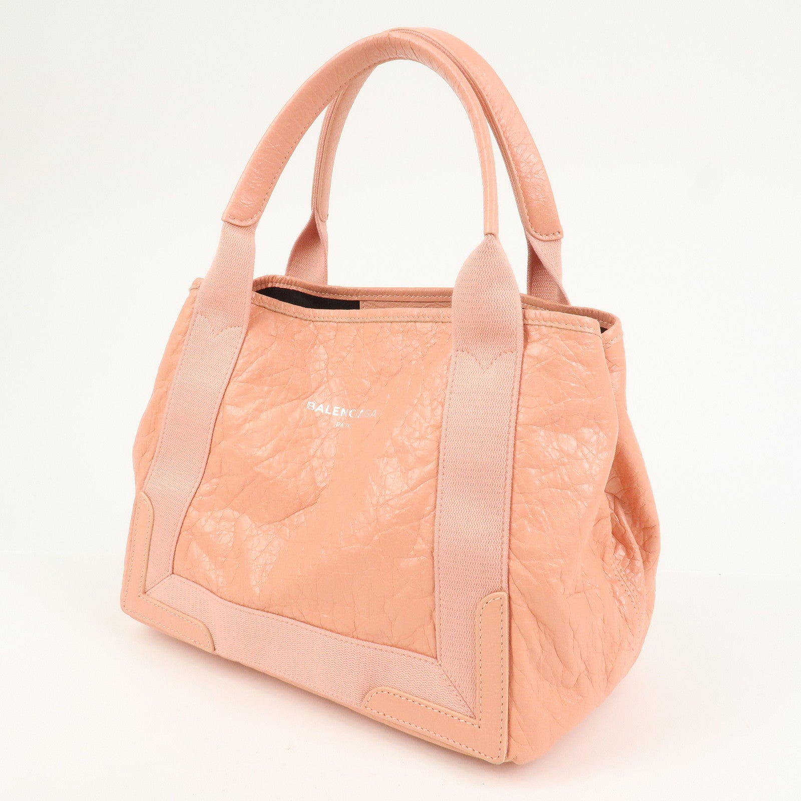 BALENCIAGA Navy Cabas M Canvas Leather Tote Bag Hand Bag Pink