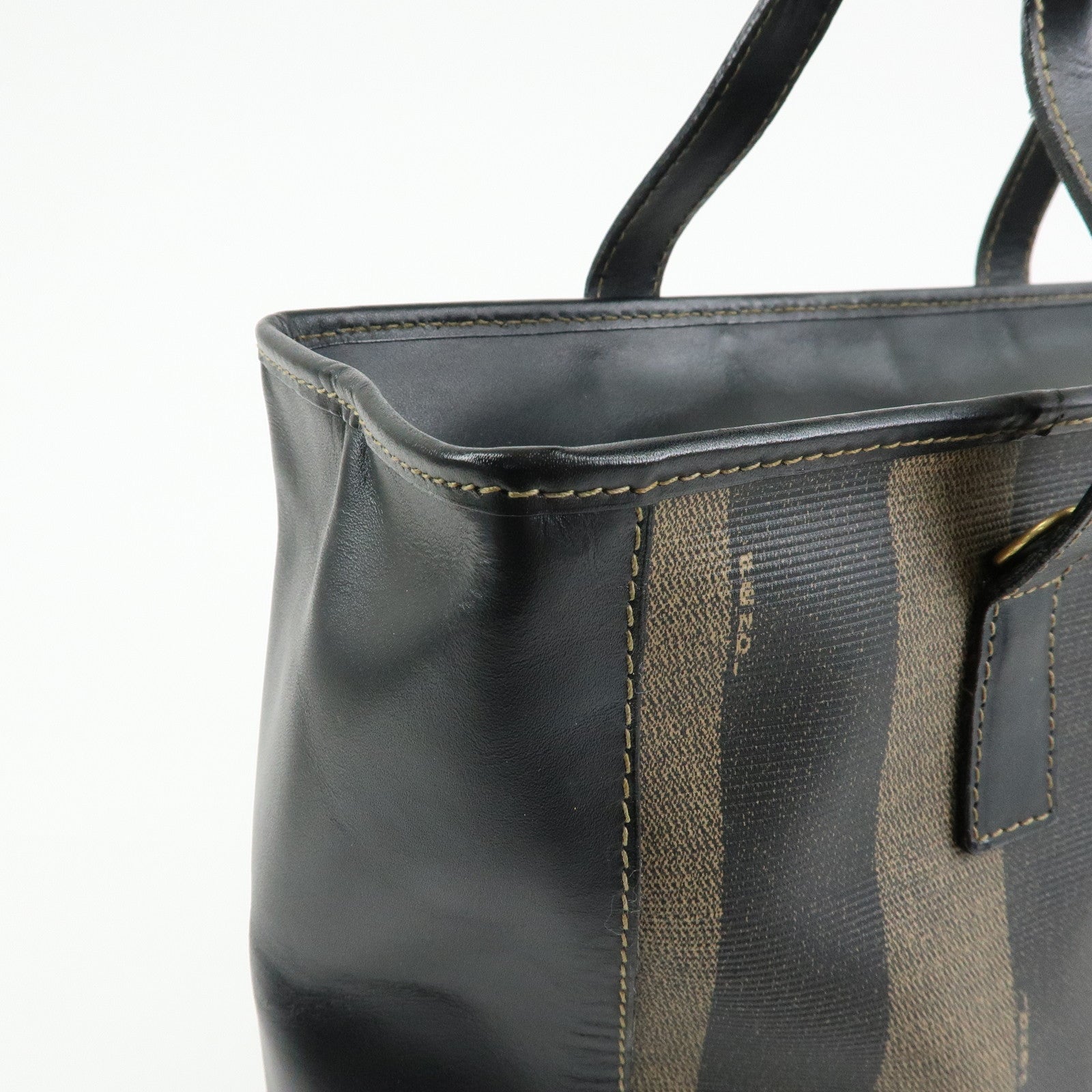 FENDI Pequin PVC Leather 2Way Bag Tote Bag Black Brown 14457