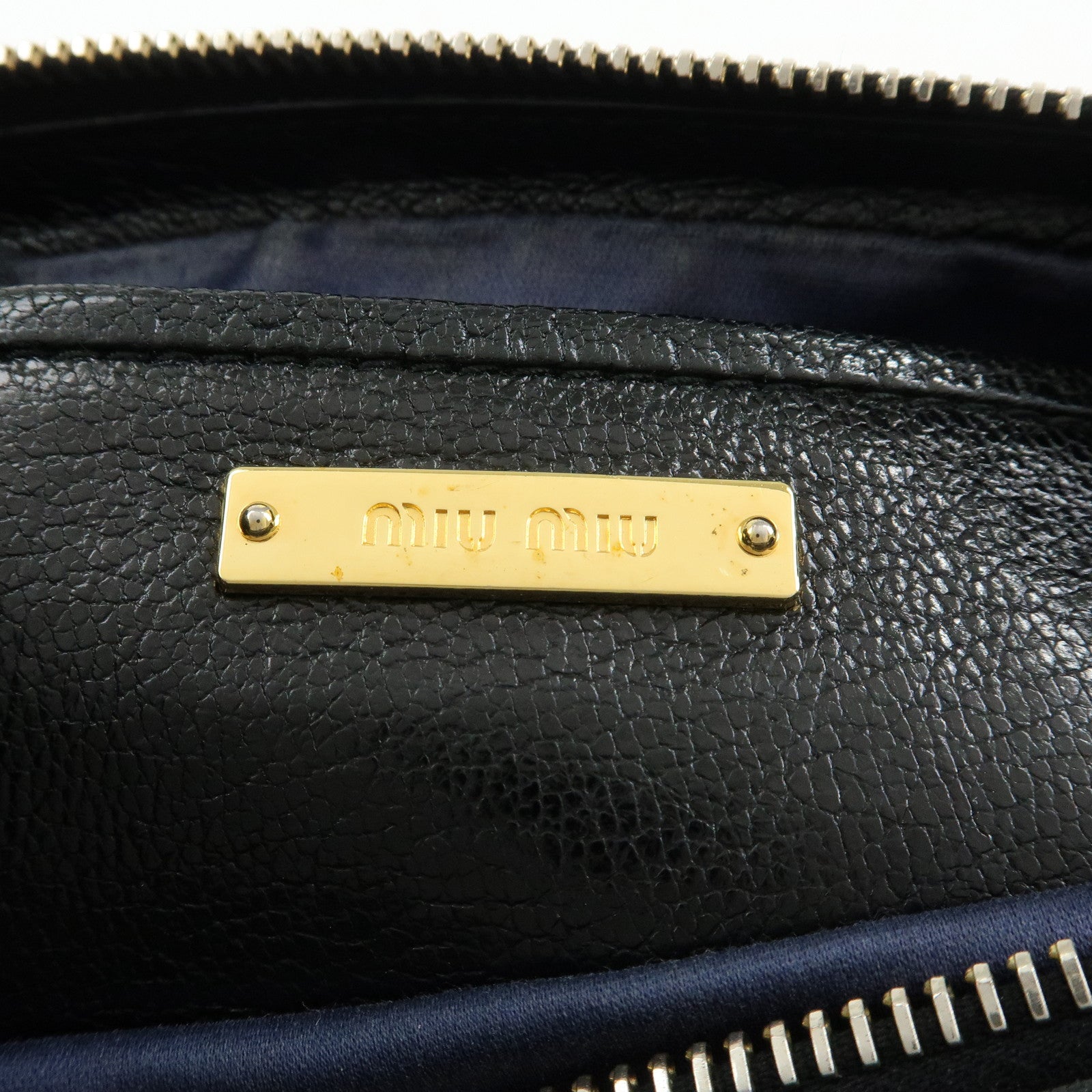 MIU MIU Logo Leather Shoulder Bag Crossbody Bag Blue Black