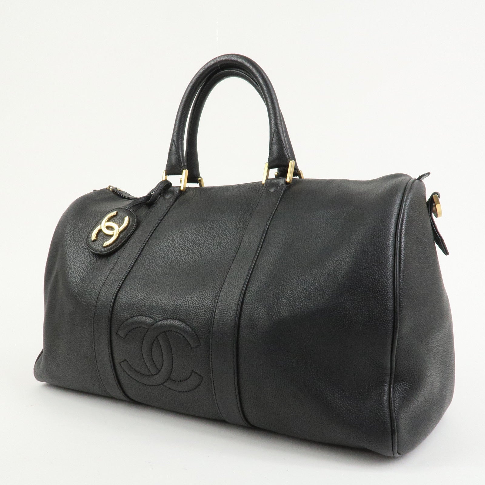 CHANEL COCO Mark Caviar skin Boston Bag Black Gold