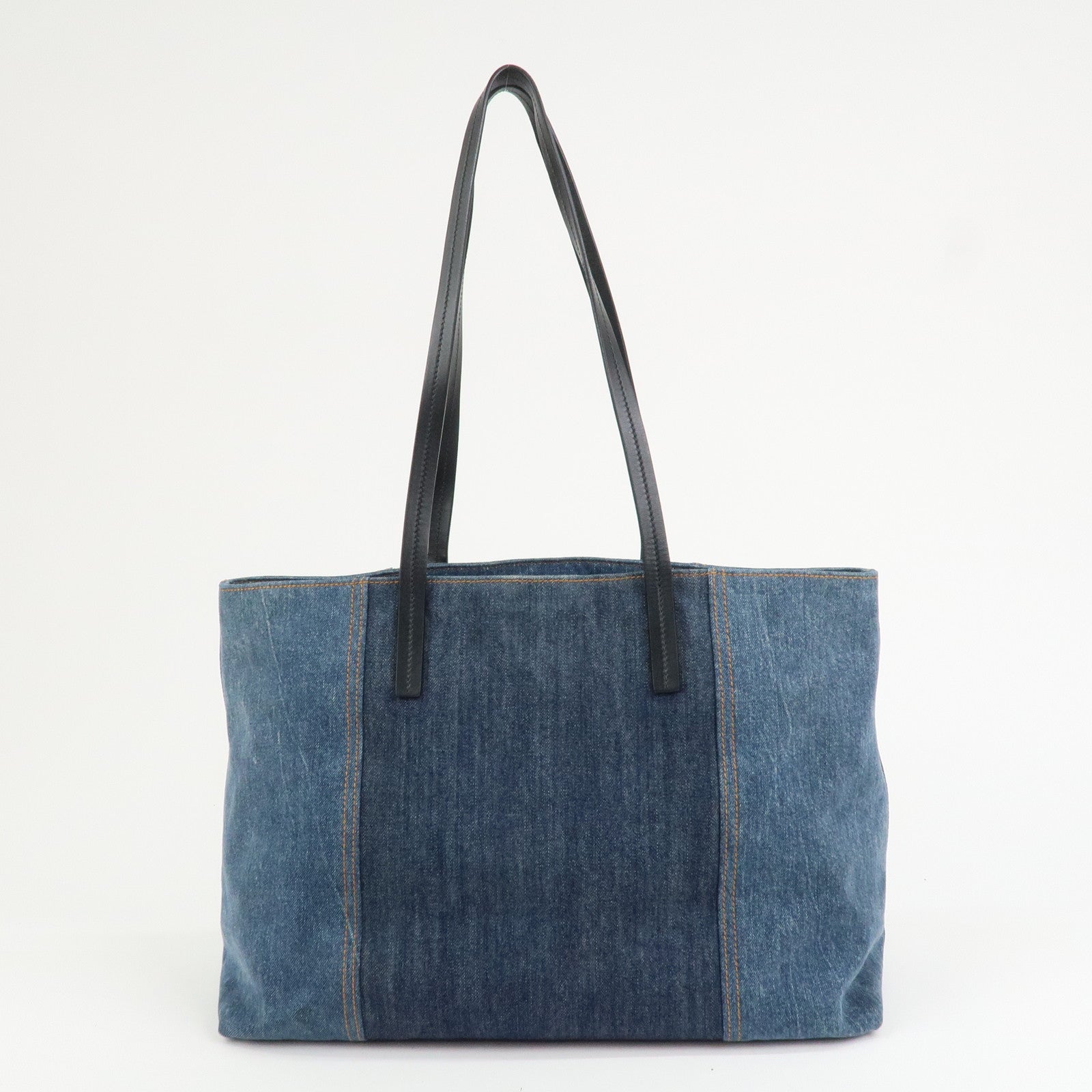 MIU MIU Denim Leather Tote Bag Shoulder Bag Navy 5BG024