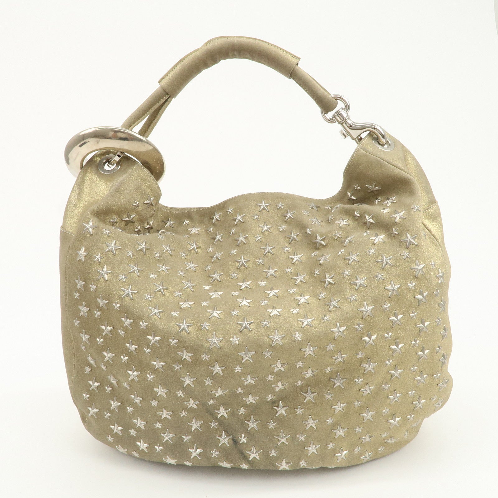 JIMMY CHOO Sky Bag Studs Leather Shoulder Bag Gold