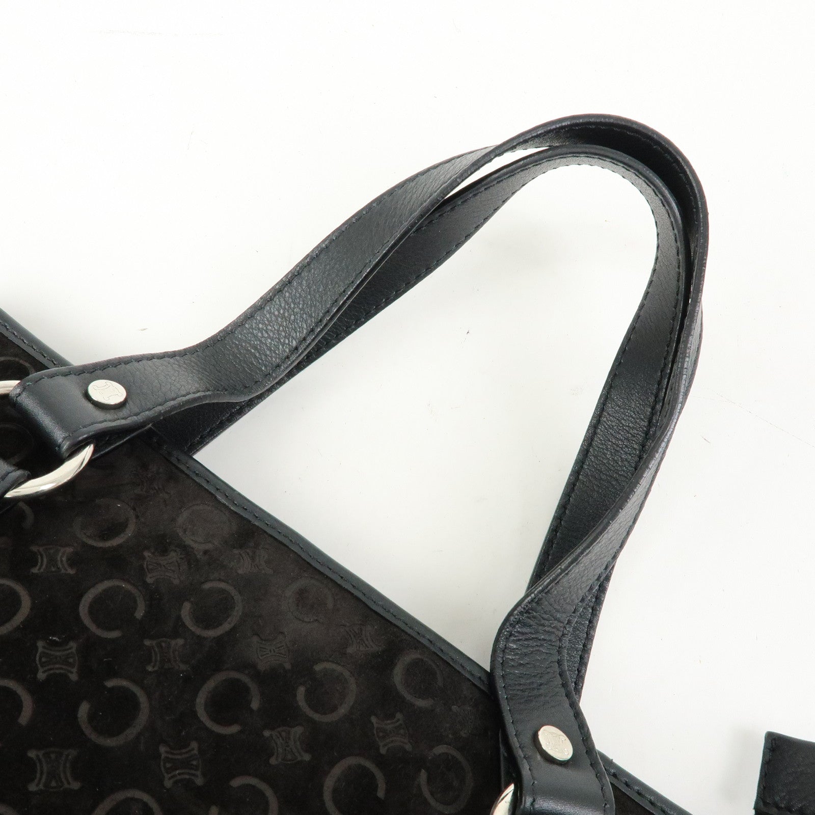 CELINE C Macadam Suede Leather Hand Bag Tote Bag Shoulder Bag Black