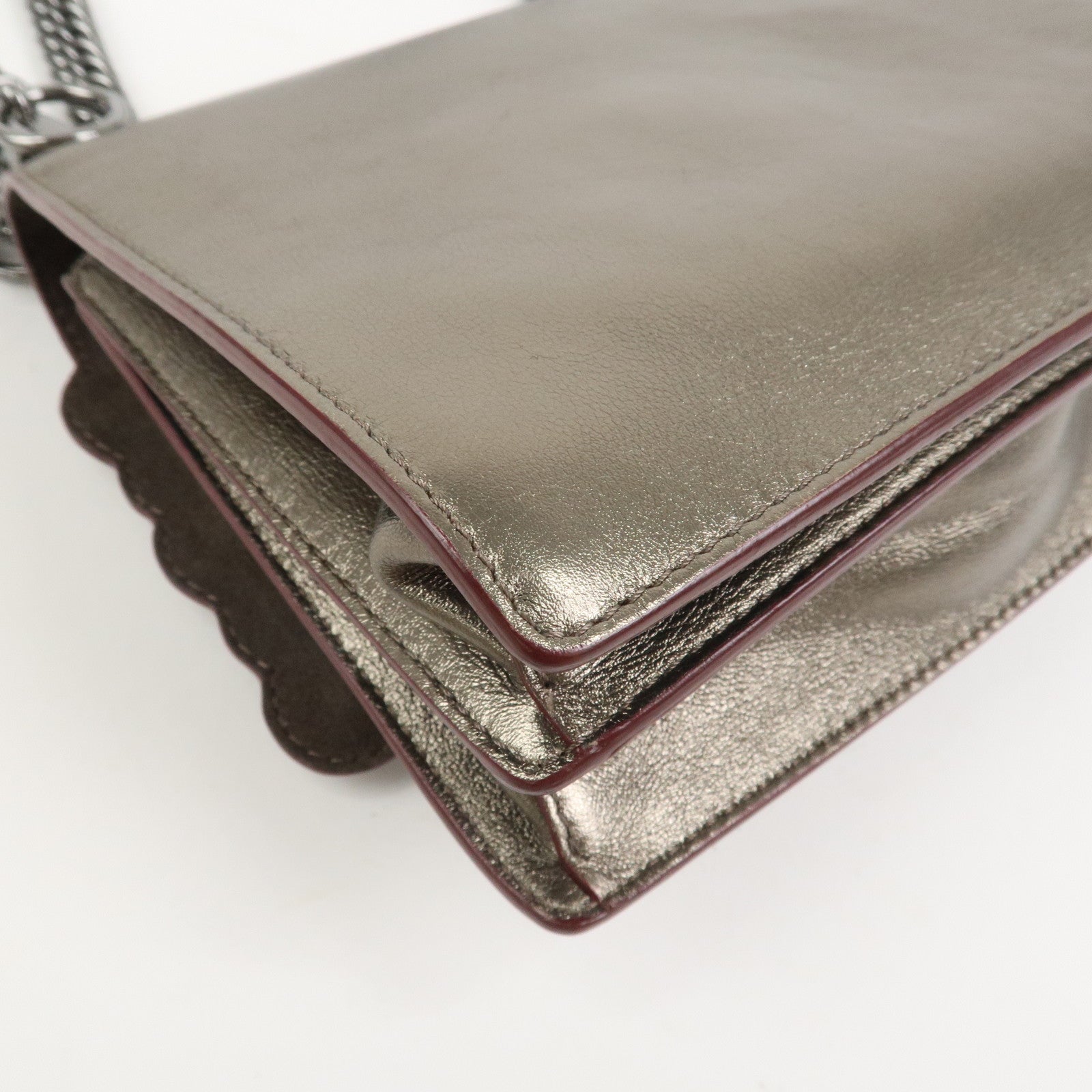 FENDI Mini Kan I Leather Chain Shoulder Bag Metallic Gray 8M0381