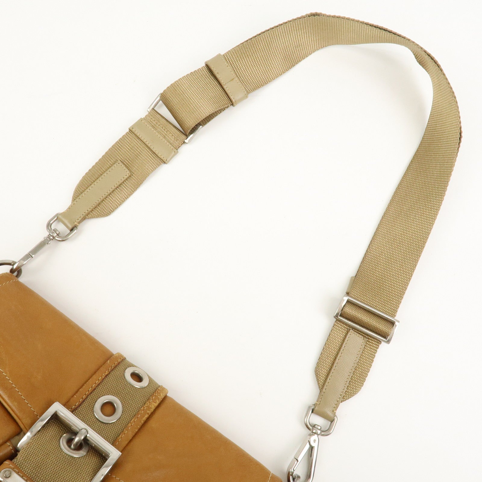 PRADA Triangle Logo Leather Front Pocket Shoulder Bag Brown BR2417