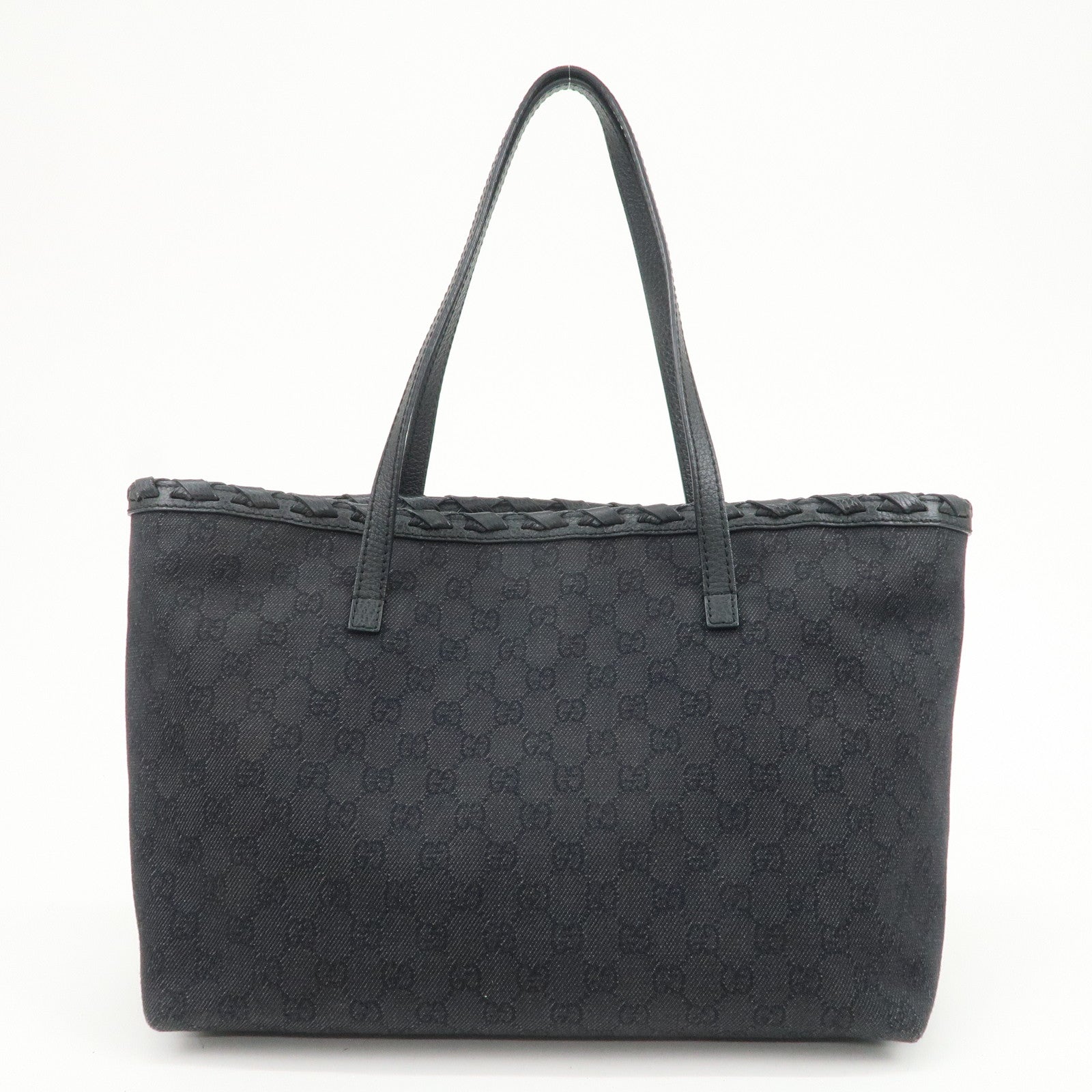 GUCCI Bamboo GG Canvas Leather Tote Bag Tassel Black 354665