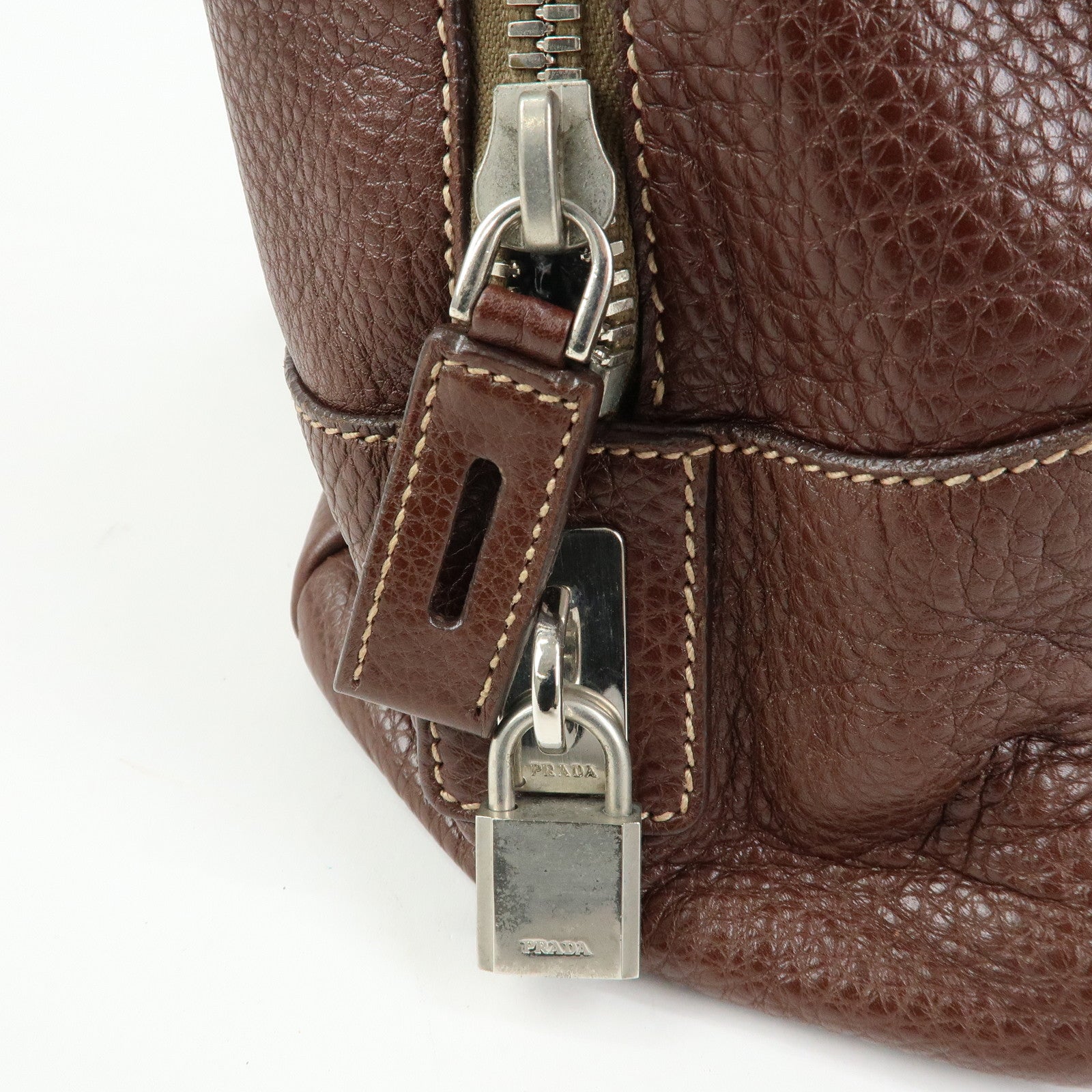 PRADA Vitello Daino Leather Boston Bag Hand Bag Brown BR3090