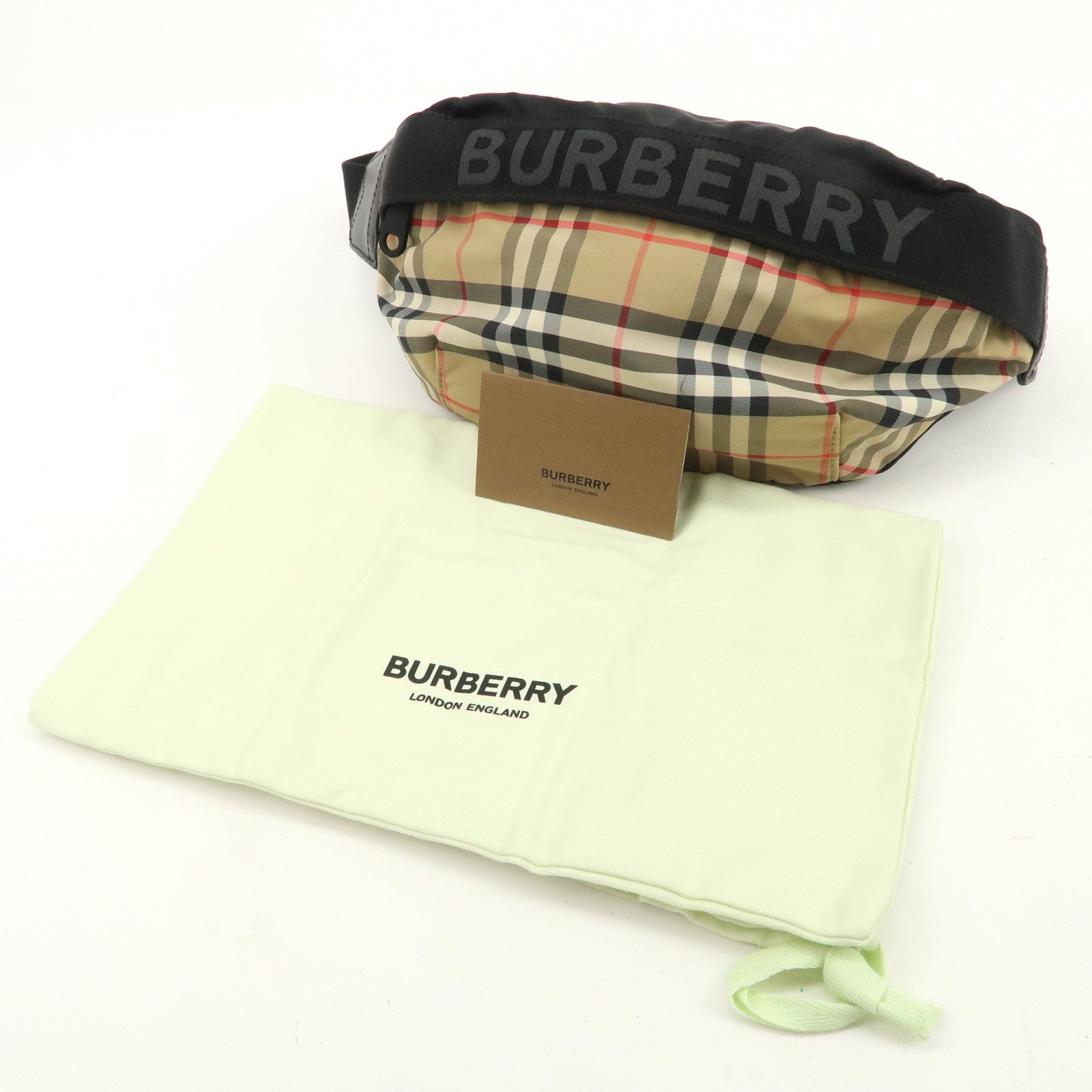 BURBERRY Nova Plaid Nylon Waist Bag Crossbody Bag Black Beige