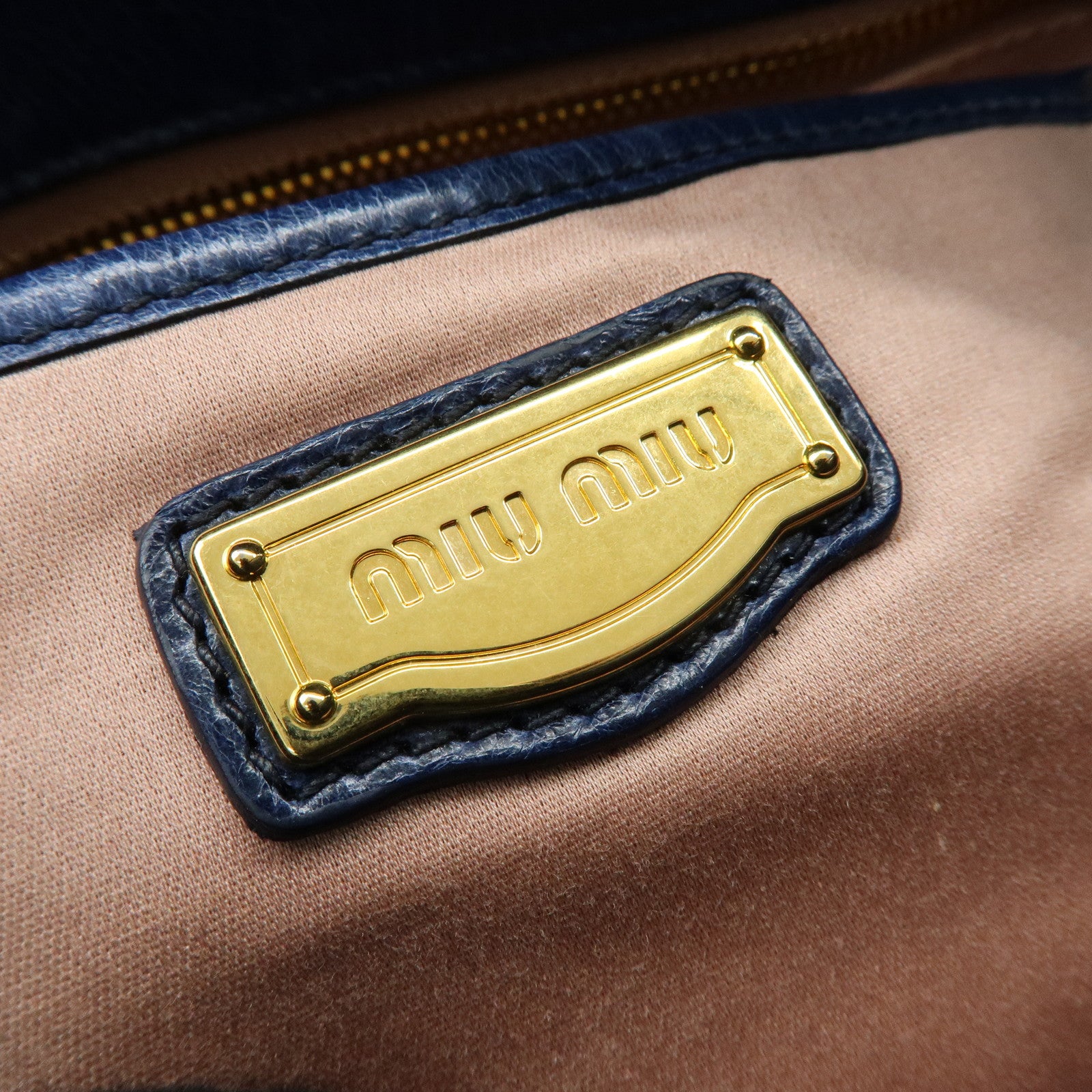 MIU MIU Side Ribbon Large Leather 2Way Bag Shoulder Bag Navy RT0365