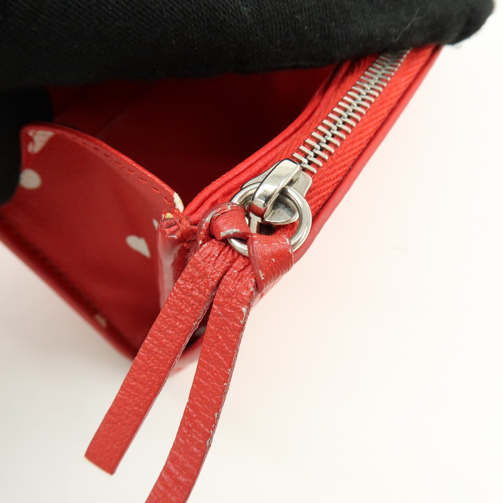 BALENCIAGA The Papier Leather Long Wallet Heart Dots Red 499207