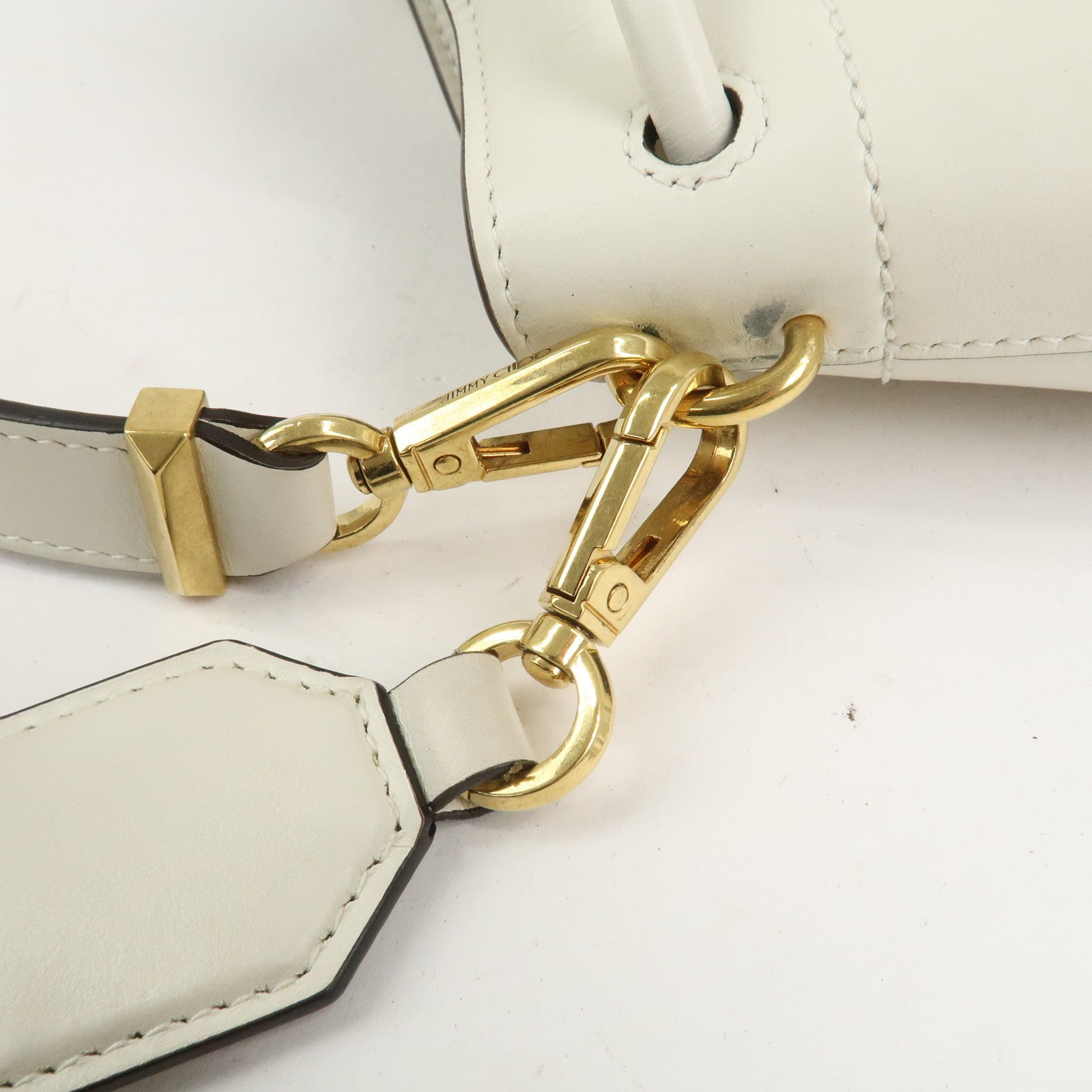 JIMMY CHOO Cinch Calf Leather Medium 2Way Hand Shoulder Bag Ivory