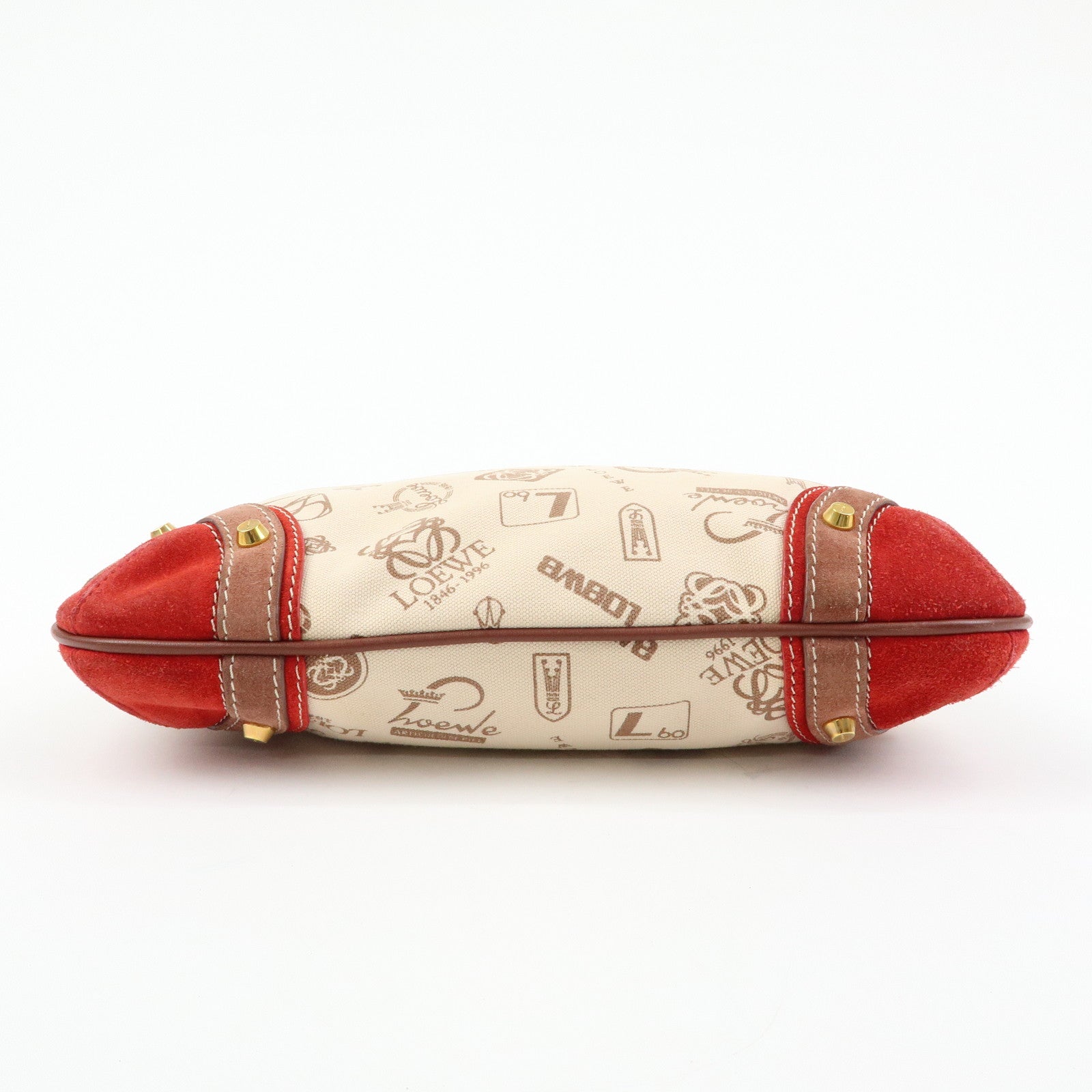 LOEWE Canvas Leather Suede Shoulder Bag Hand Bag Beige Red