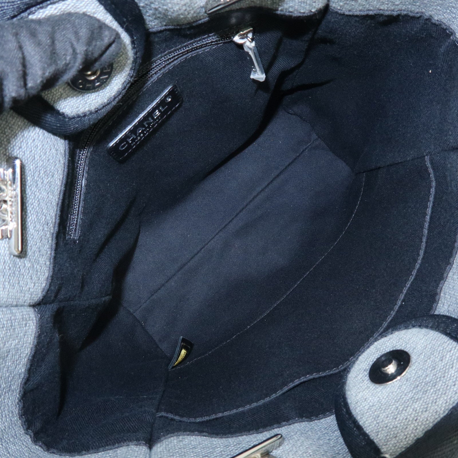 CHANEL Deauville PM Canvas Leather Chain Tote Bag Grey A66939