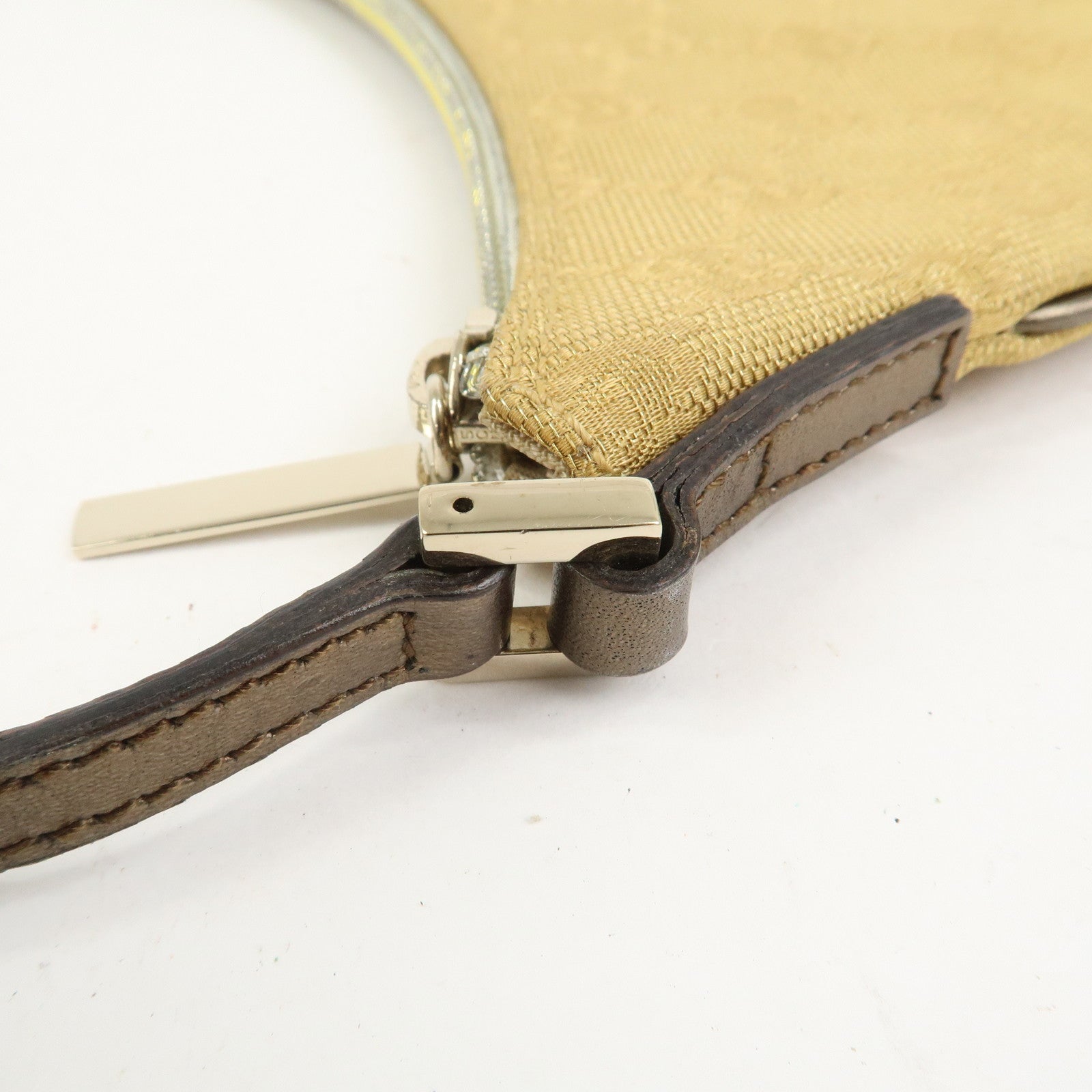 GUCCI GG Canvas Leather Shoulder Bag Hand Bag Gold 005・0813