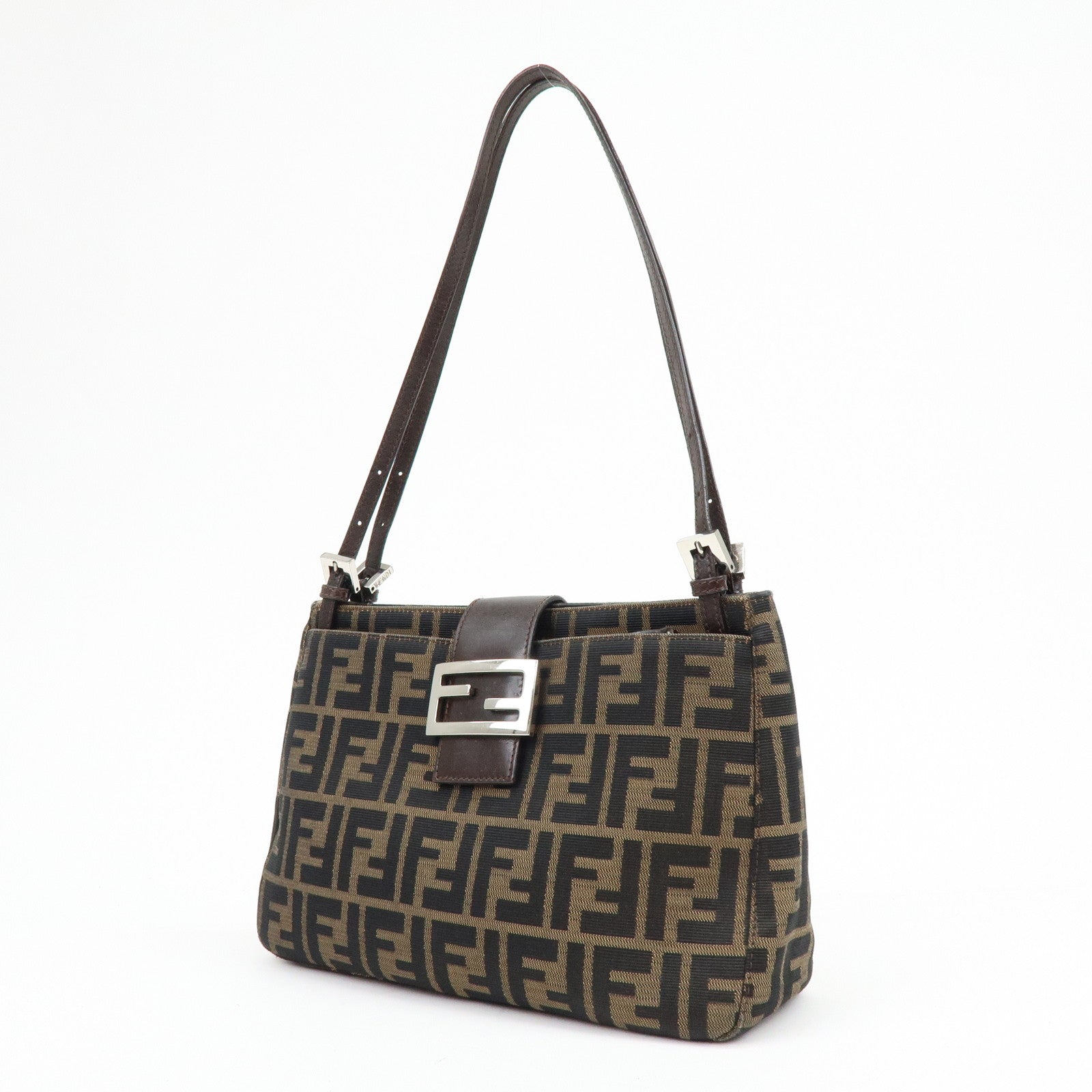 FENDI Zucca Canvas Leather Shoulder Bag Hand Bag Brown 26728