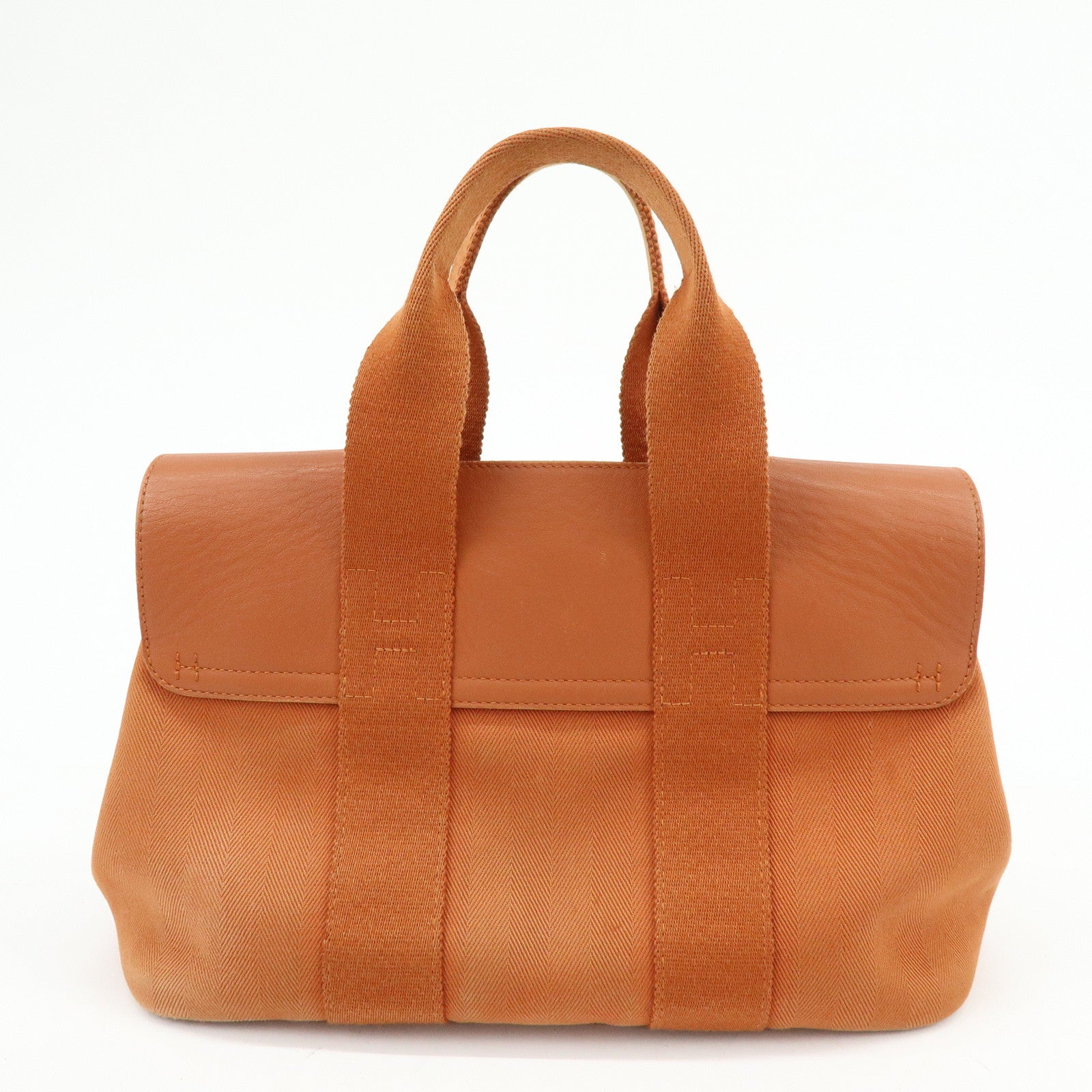 HERMES Valparaiso PM Toile Chevron Leather Tote Bag Hand Bag Brown